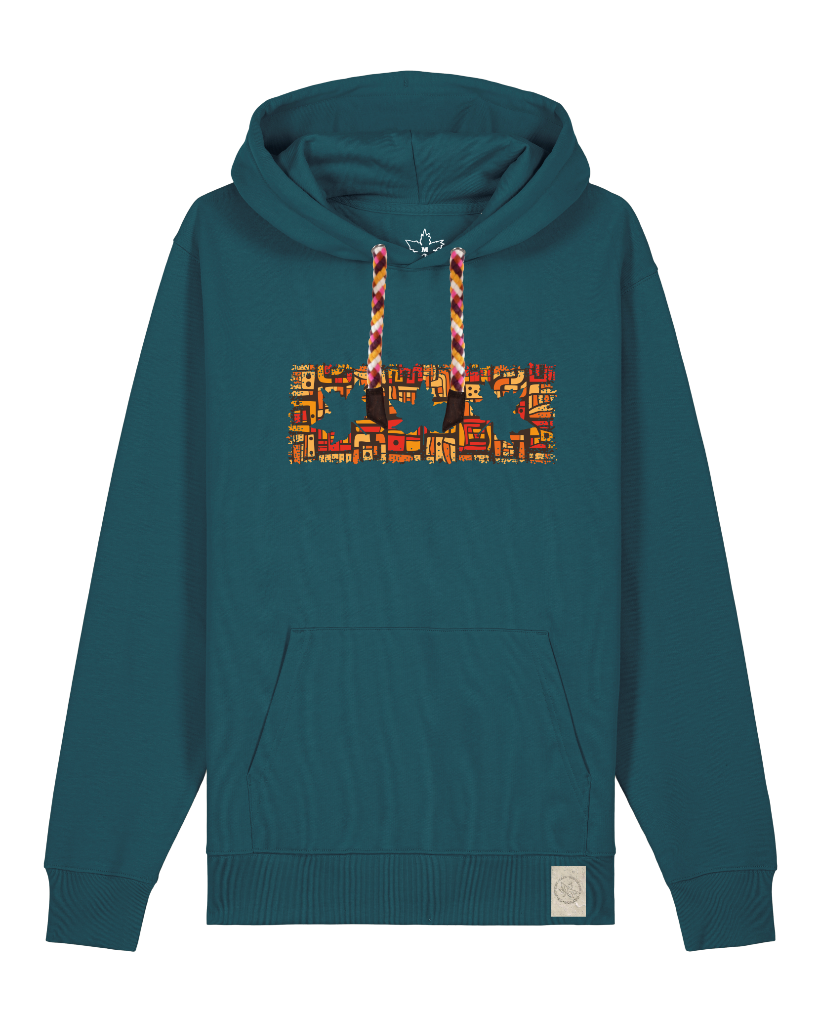bio-unisex-medium fit-hoodie-t(h)ree leafes drift 2-stsu177-nordmanntanne-rote kordel-front