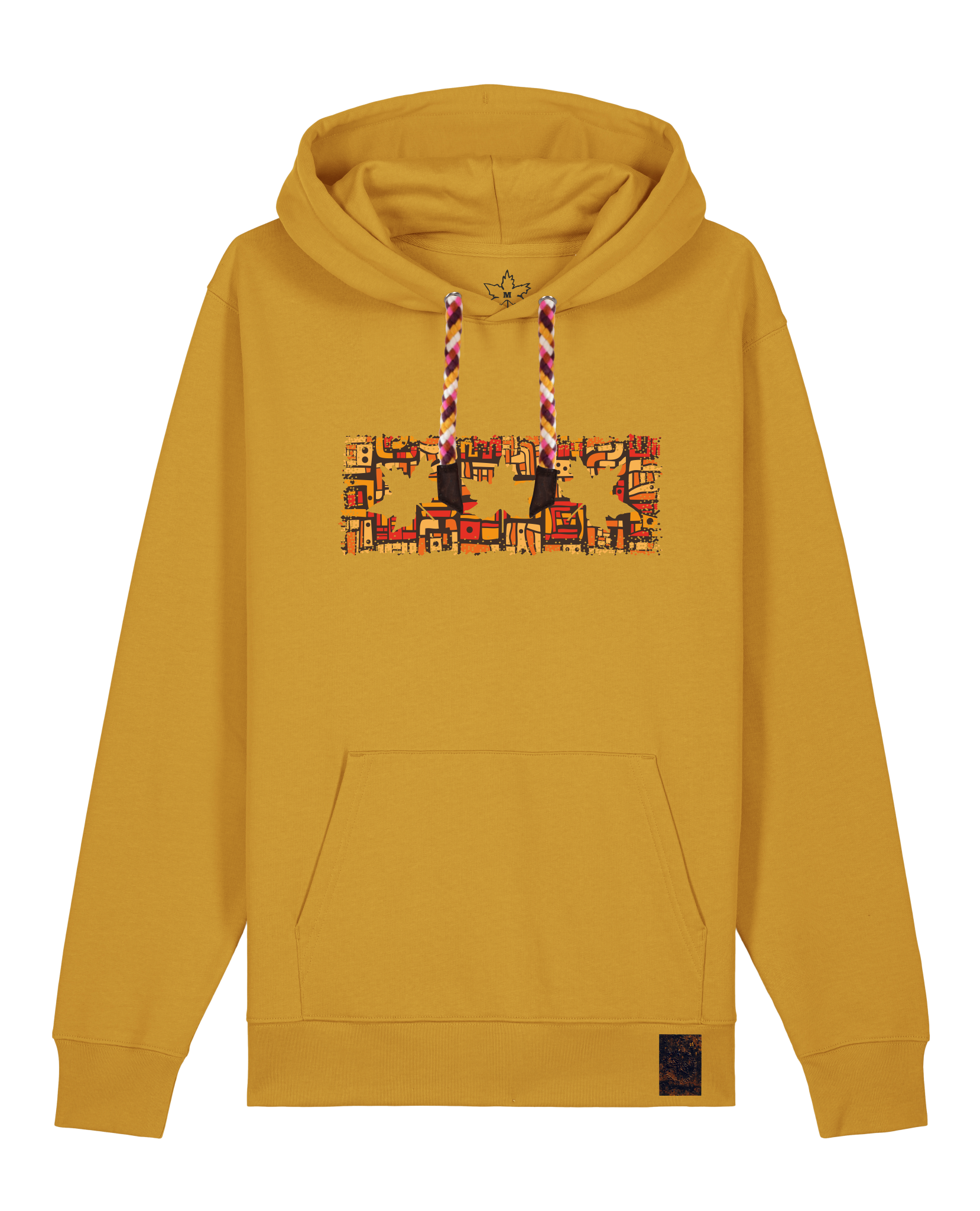 bio-unisex-medium fit-hoodie-t(h)ree leafes drift 2-stsu177-senf-rote kordel-front