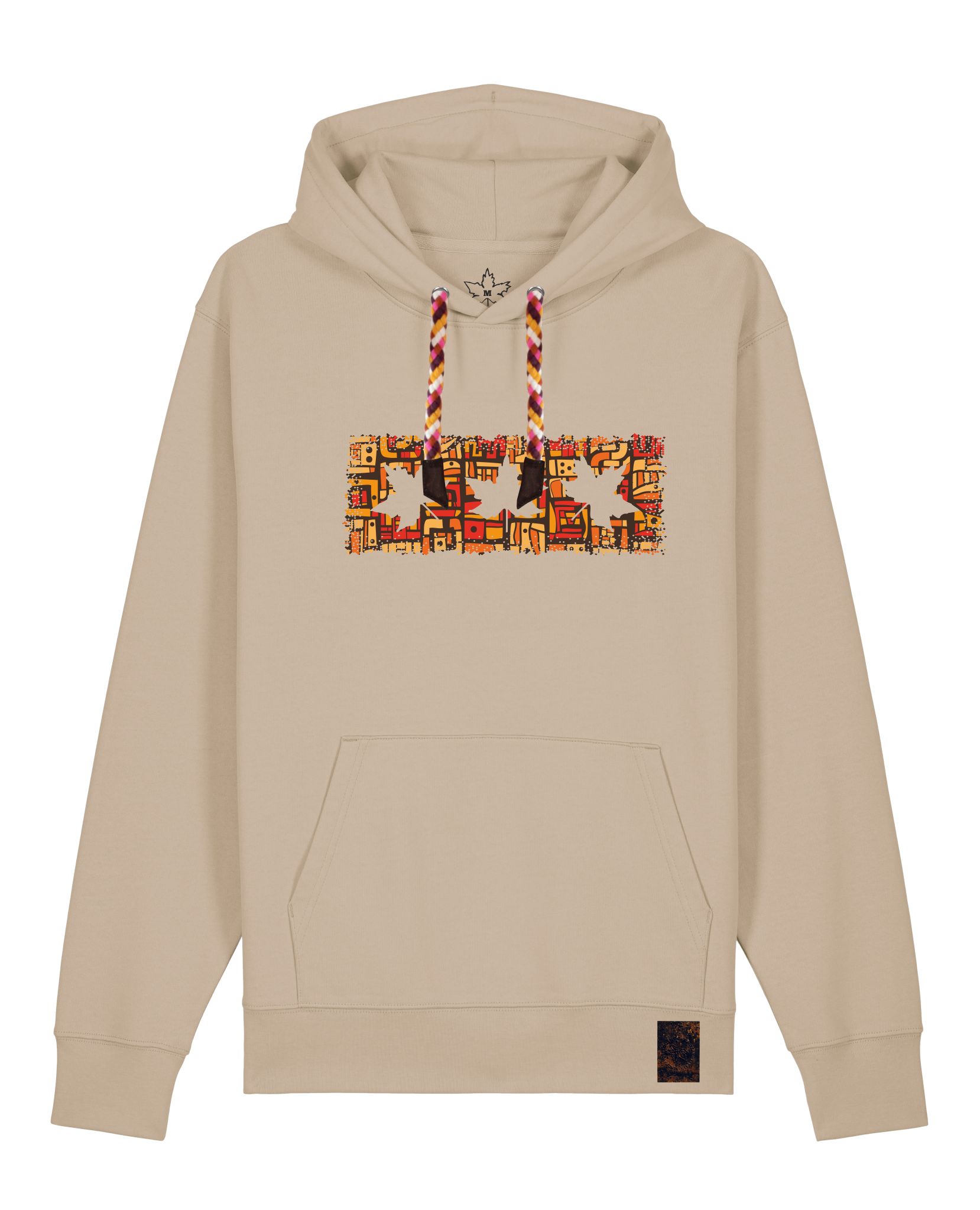 bio-unisex-medium fit-hoodie-t(h)ree leafes drift 2-stsu177-treibsand-rote kordel-front