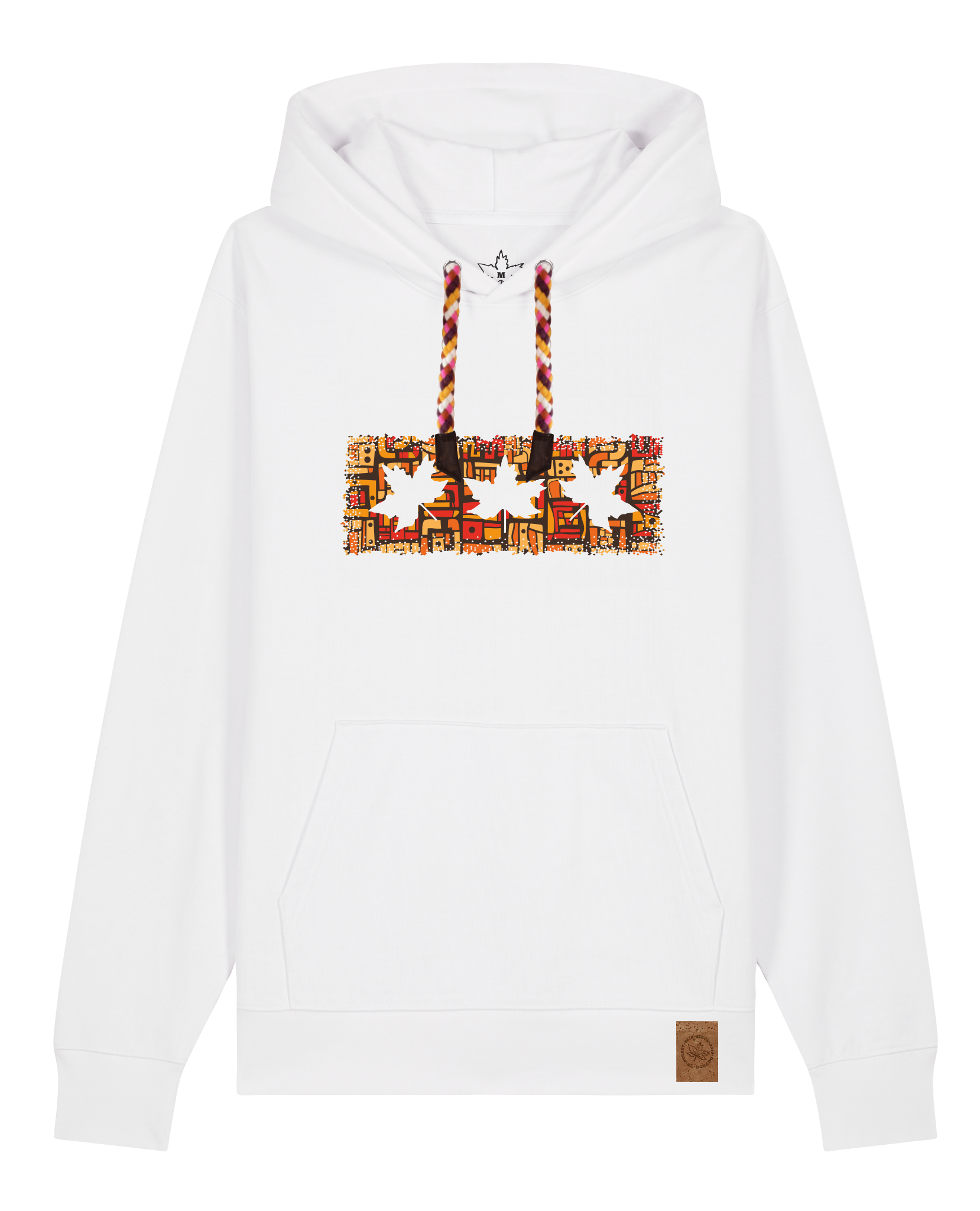 bio-unisex-medium fit-hoodie-t(h)ree leafes drift 2-stsu177-weiß-rote kordel-front