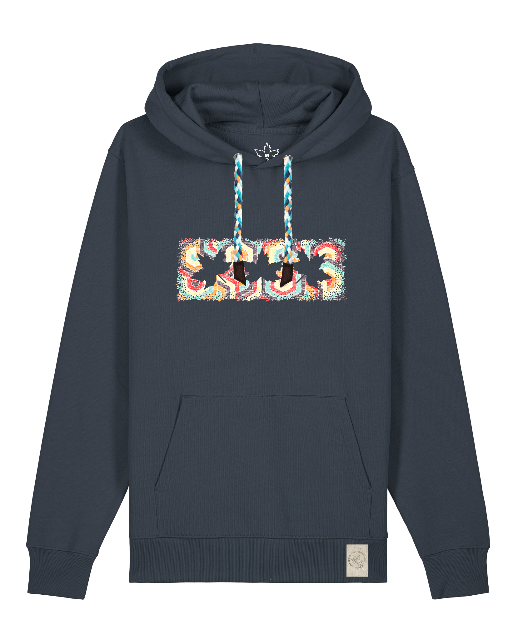 bio-unisex-medium fit-hoodie-t(h)ree leafes drift 3-stsu177-blaubeernacht-blaue kordel-front