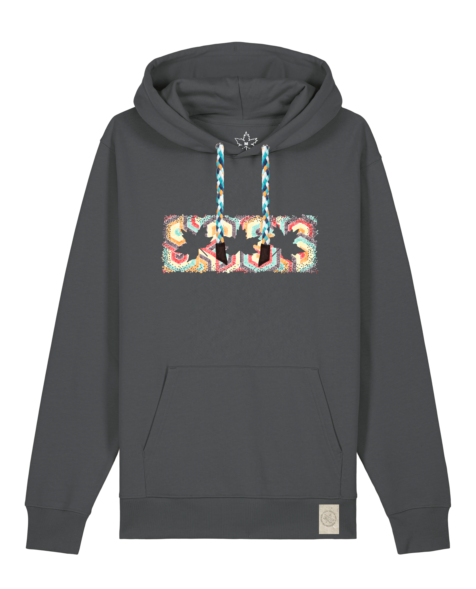 bio-unisex-medium fit-hoodie-t(h)ree leafes drift 3-stsu177-eisen-blaue kordel-front