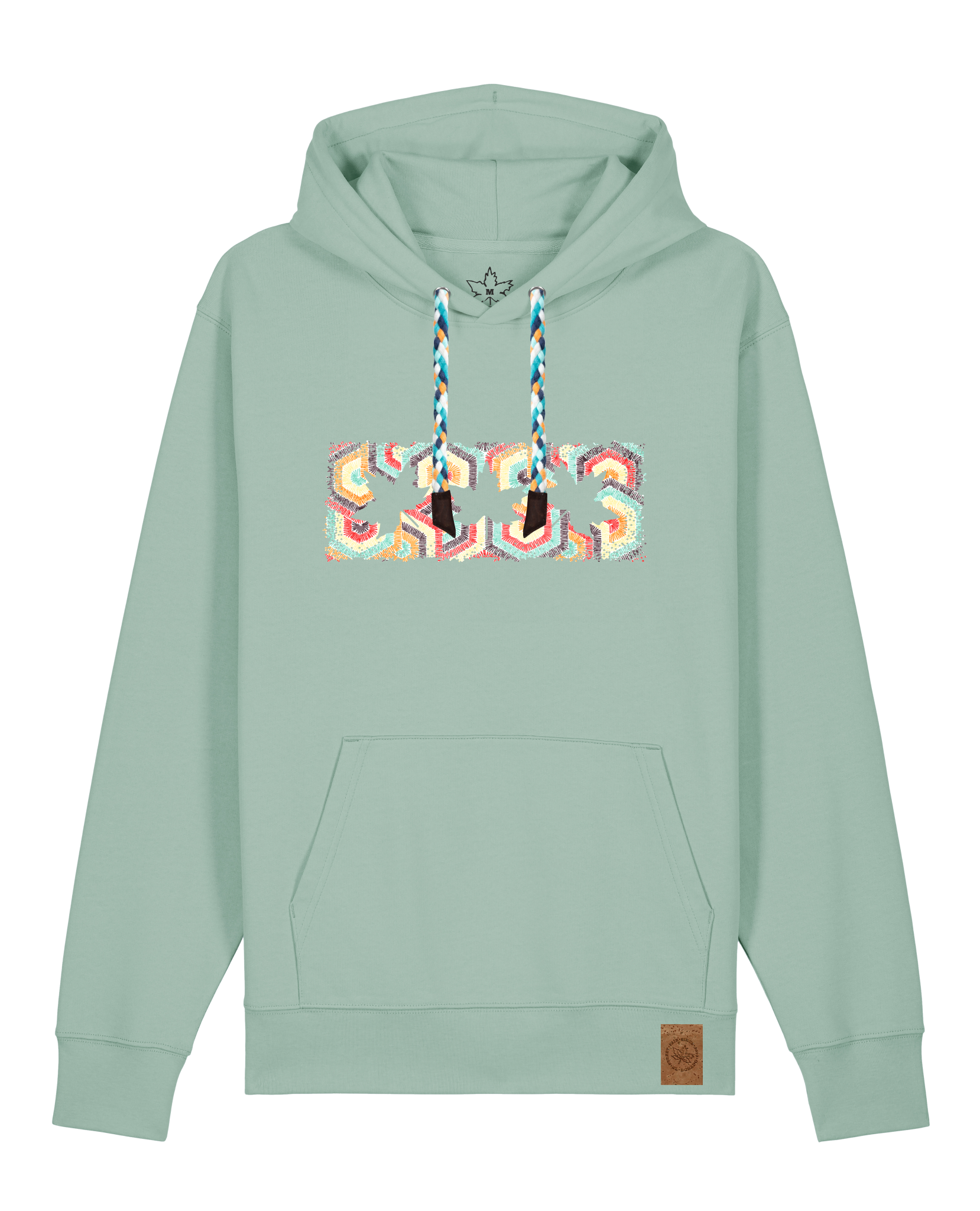 bio-unisex-medium fit-hoodie-t(h)ree leafes drift 3-stsu177-eukalyptus-blaue kordel-front