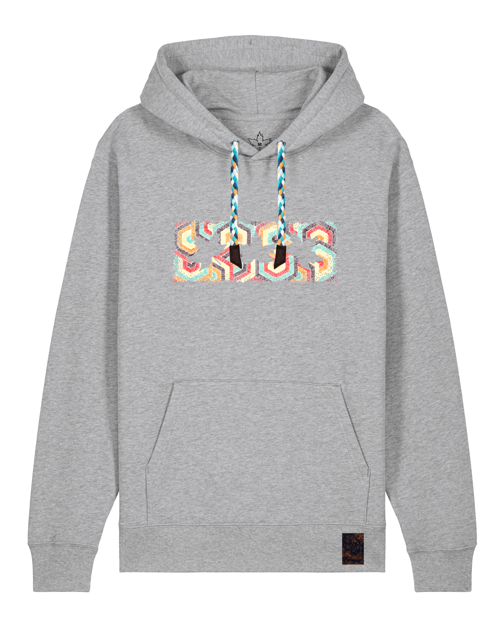 bio-unisex-medium fit-hoodie-t(h)ree leafes drift 3-stsu177-mausgrau-blaue kordel-front
