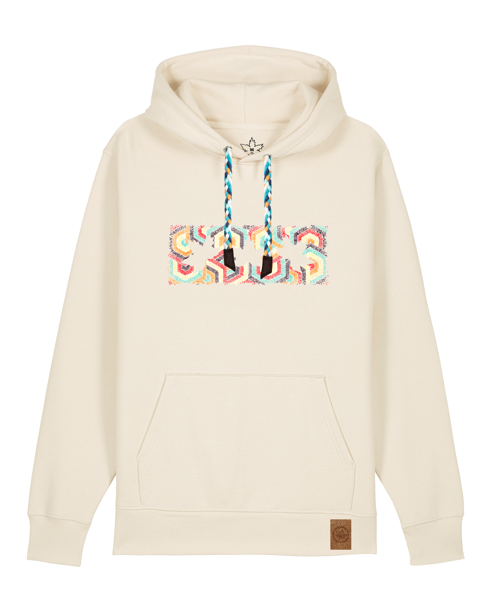 bio-unisex-medium fit-hoodie-t(h)ree leafes drift 3-stsu177-natur-blaue kordel-front