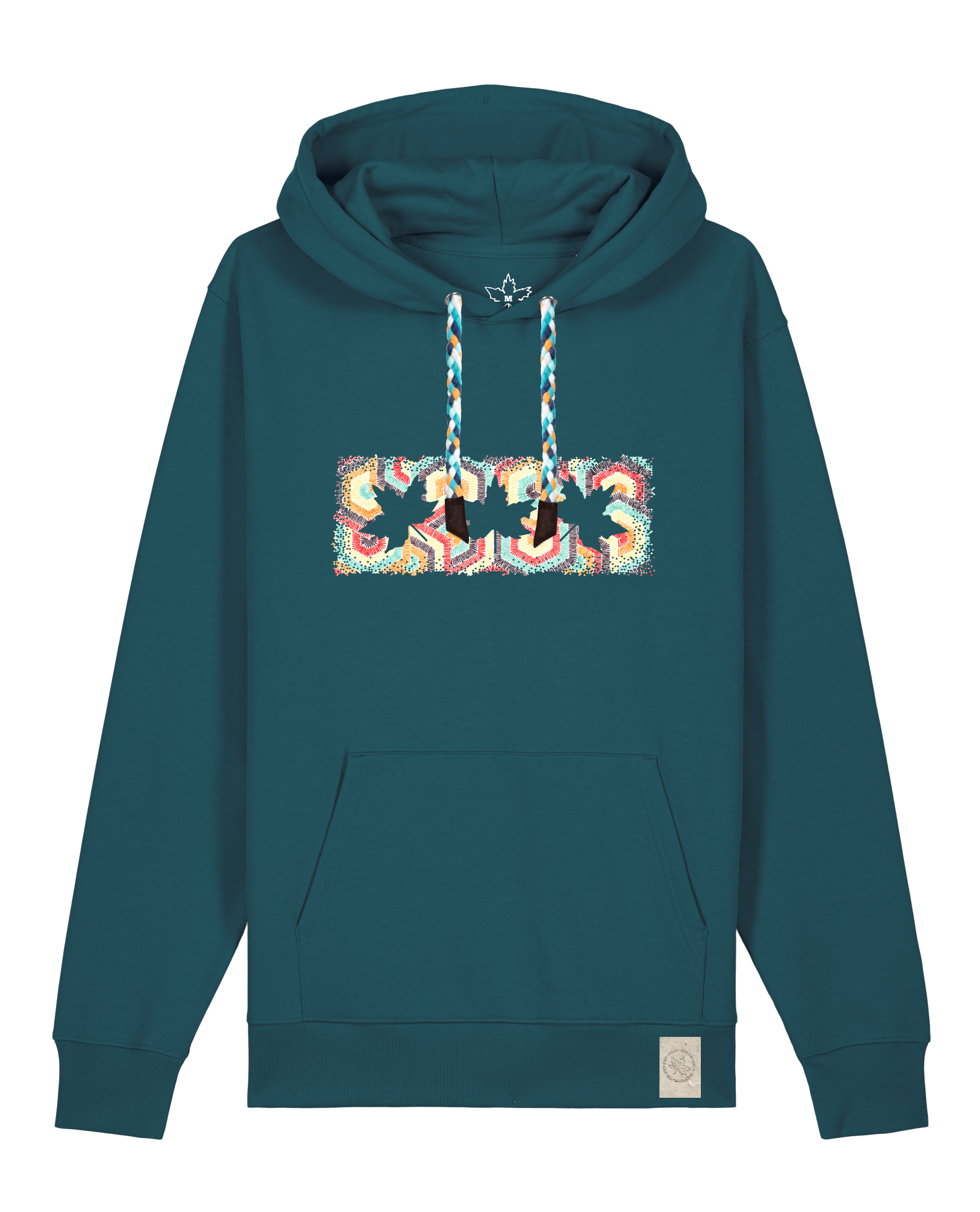 bio-unisex-medium fit-hoodie-t(h)ree leafes drift 3-stsu177-nordmanntanne-blaue kordel-front