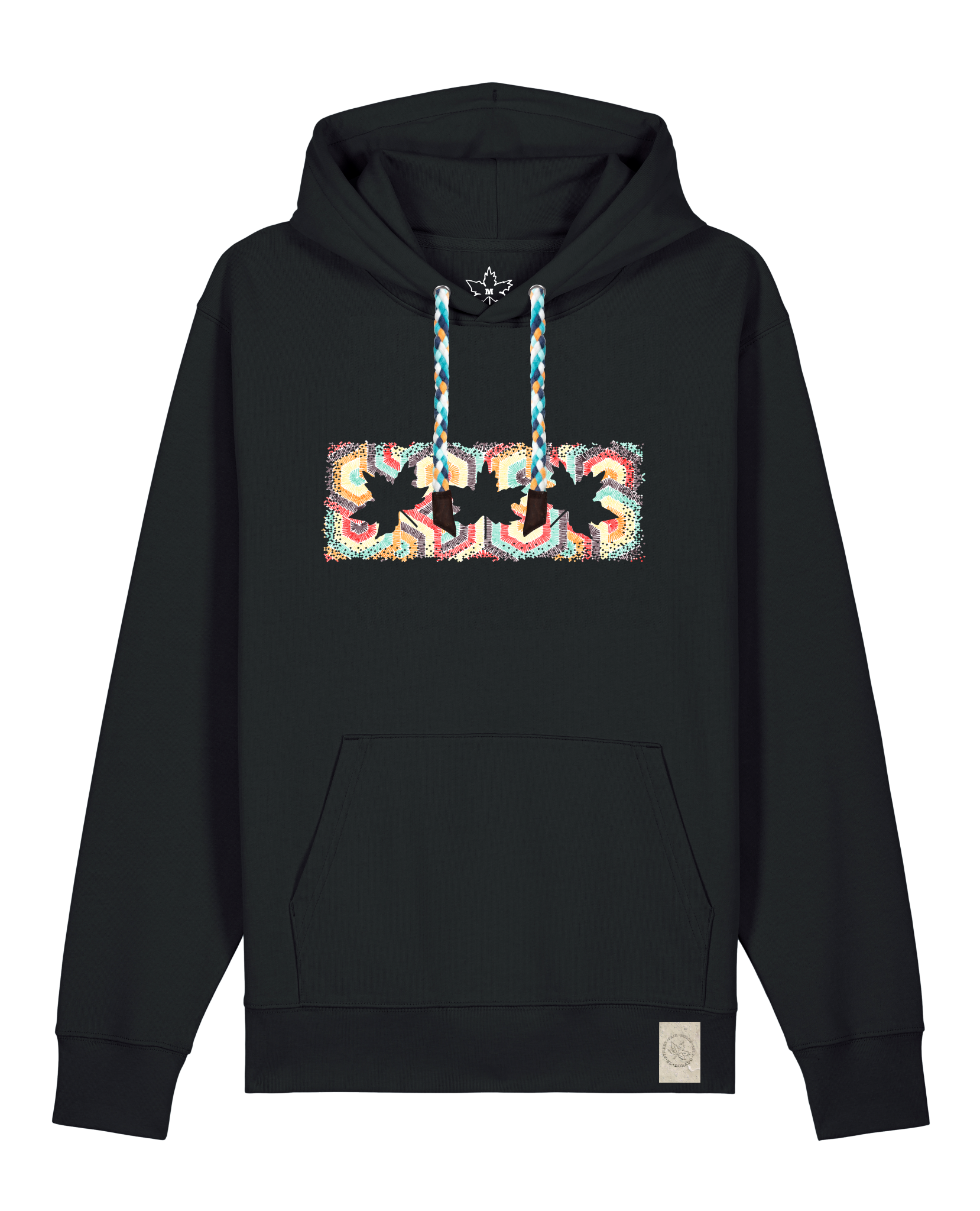 bio-unisex-medium fit-hoodie-t(h)ree leafes drift 3-stsu177-schwarz-blaue kordel-front