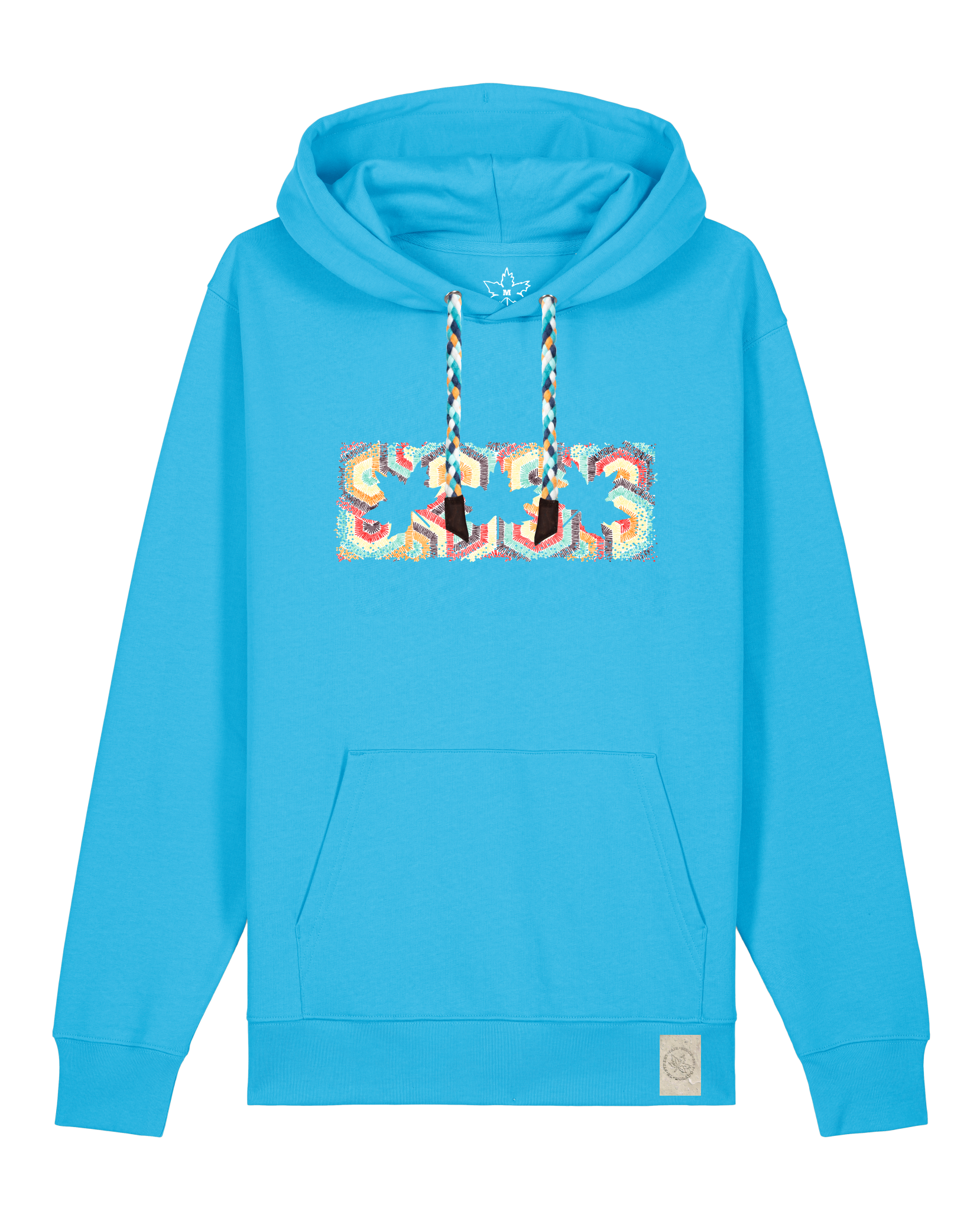 bio-unisex-medium fit-hoodie-t(h)ree leafes drift 3-stsu177-wasserblau-blaue kordel-front