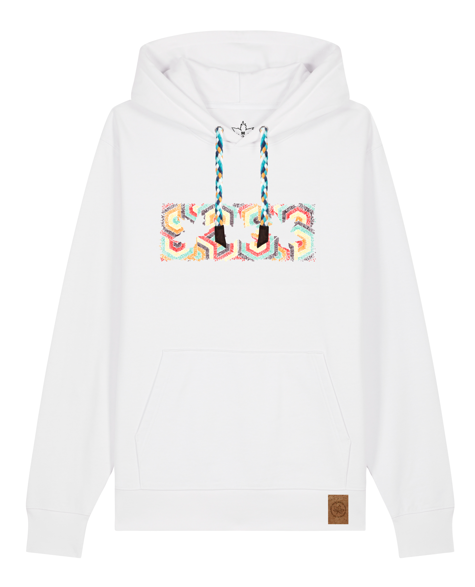 bio-unisex-medium fit-hoodie-t(h)ree leafes drift 3-stsu177-weiß-blaue kordel-front