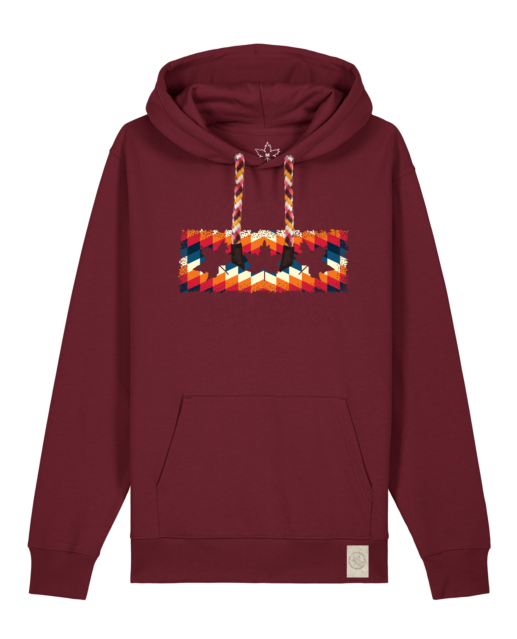 bio-unisex-medium fit-hoodie-t(h)ree leafes drift 4-stsu177-burgunder rot-rote kordel-front