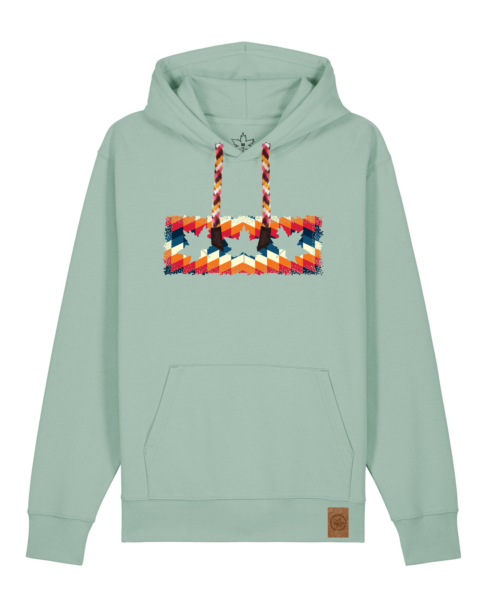 bio-unisex-medium fit-hoodie-t(h)ree leafes drift 4-stsu177-eukalyptus-rote kordel-front