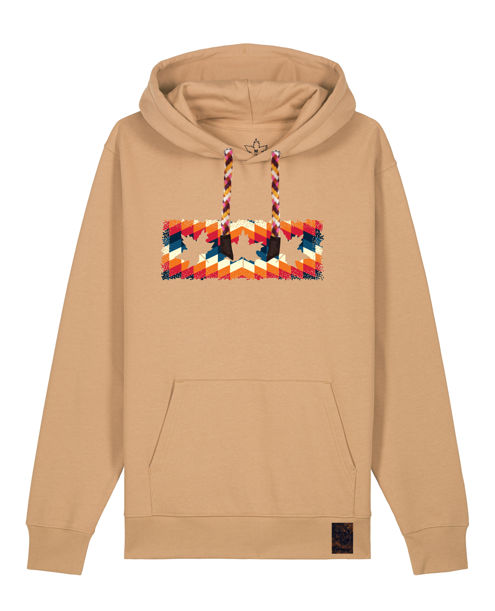 bio-unisex-medium fit-hoodie-t(h)ree leafes drift 4-stsu177-meersand-rote kordel-front