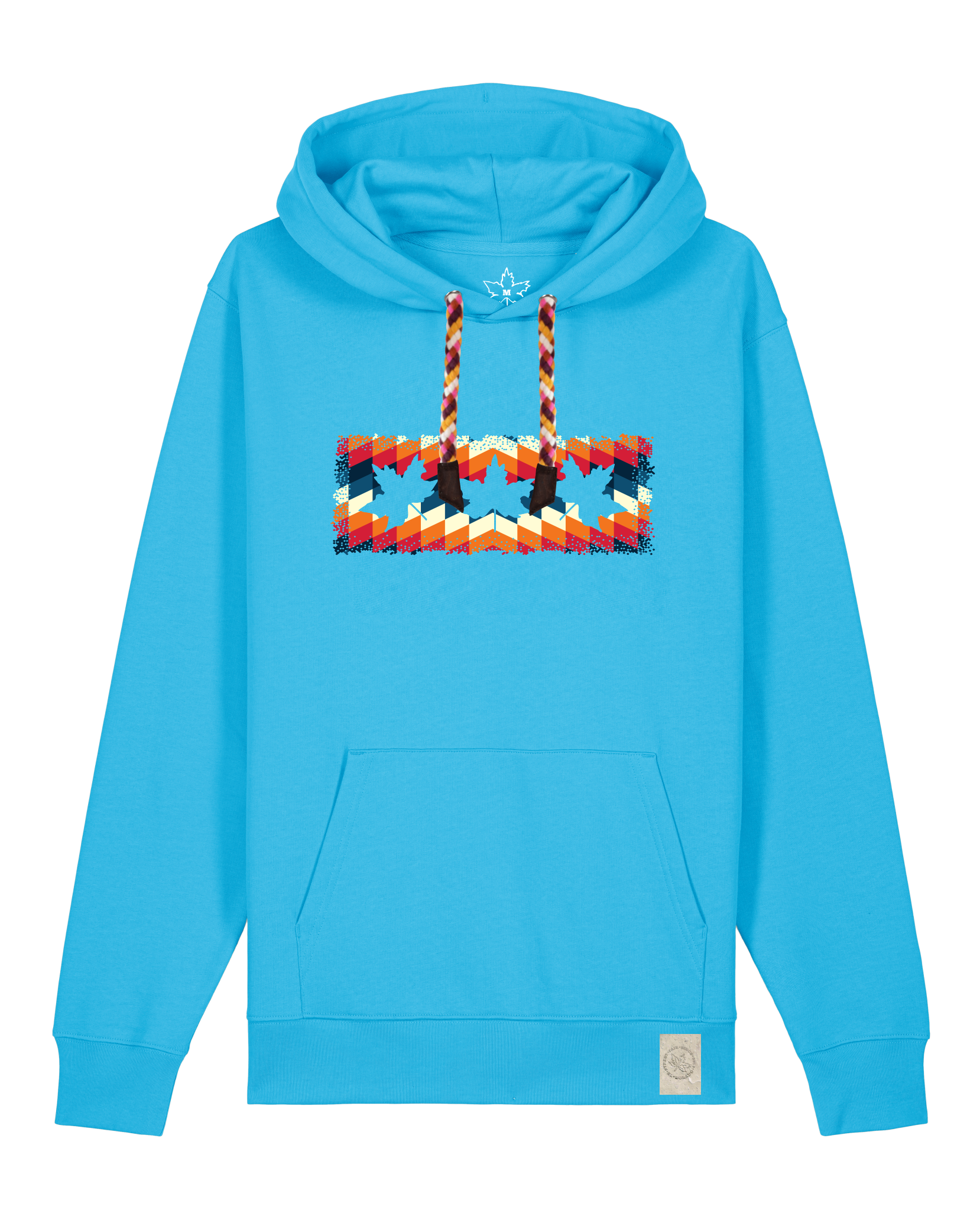 bio-unisex-medium fit-hoodie-t(h)ree leafes drift 4-stsu177-wasserblau-rote kordel-front