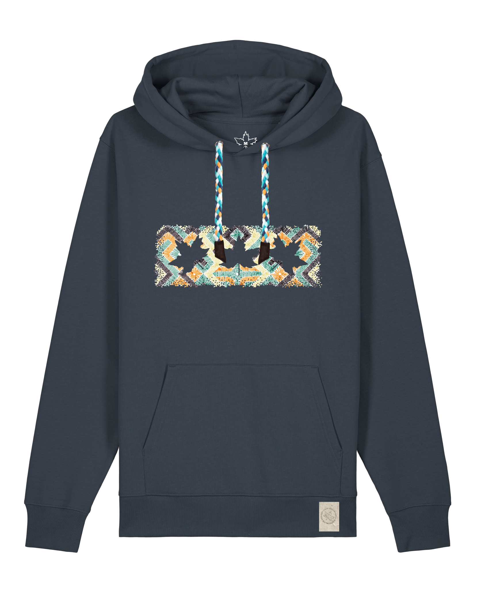 bio-unisex-medium fit-hoodie-t(h)ree leafes drift 5-stsu177-blaubeernacht-blaue kordel-front