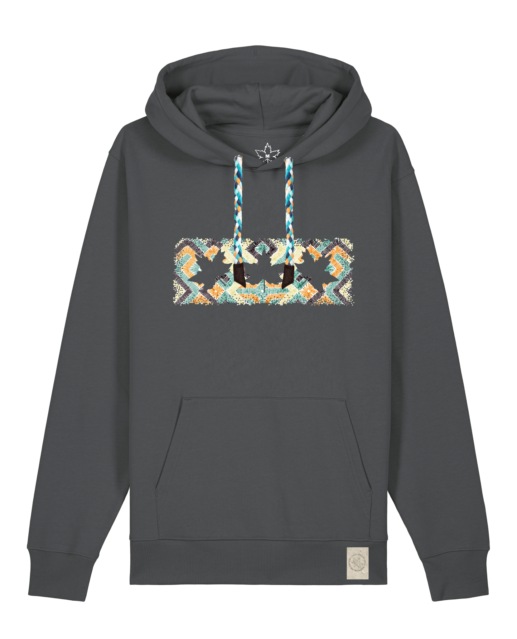bio-unisex-medium fit-hoodie-t(h)ree leafes drift 5-stsu177-eisen-blaue kordel-front