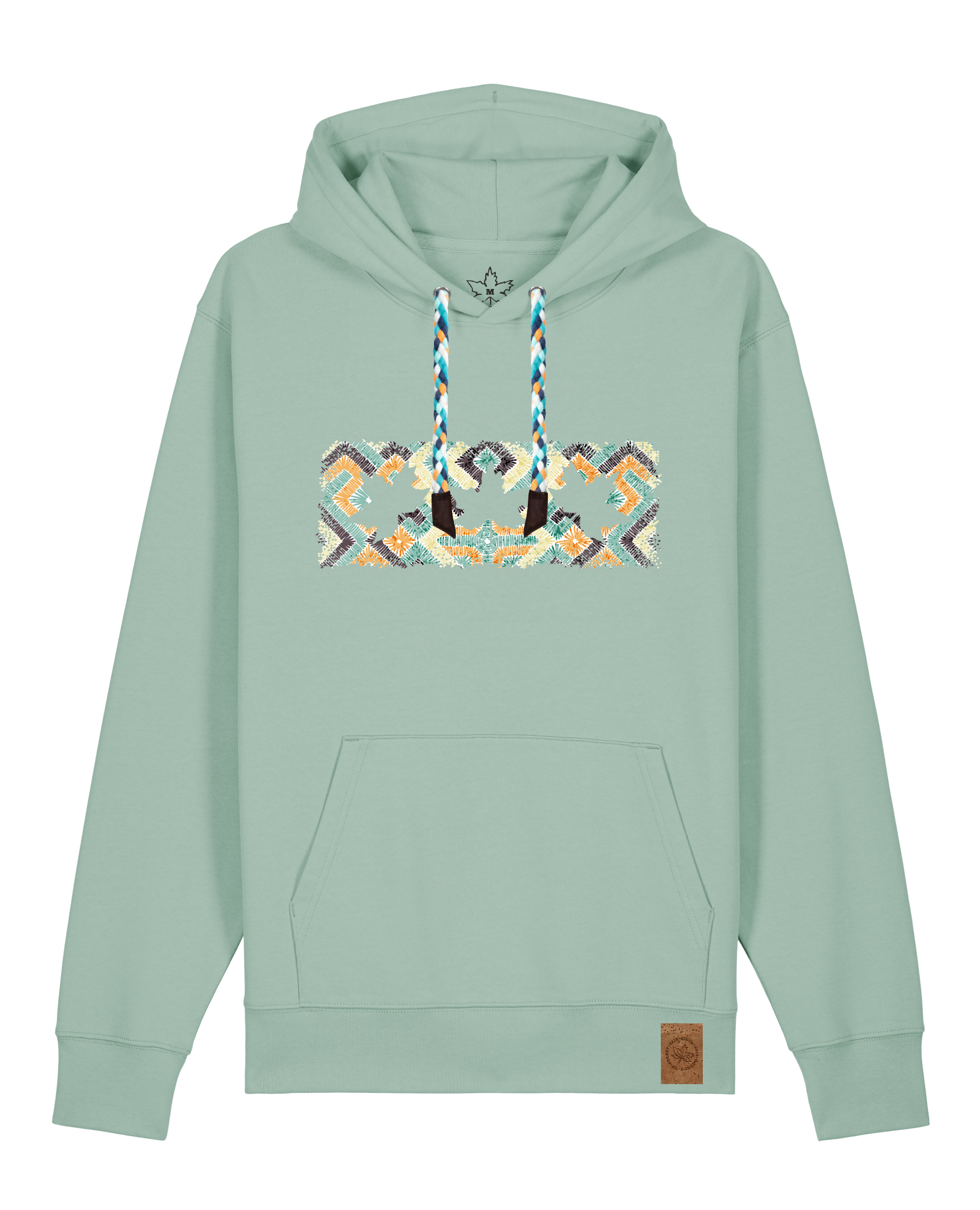 bio-unisex-medium fit-hoodie-t(h)ree leafes drift 5-stsu177-eukalyptus-blaue kordel-front