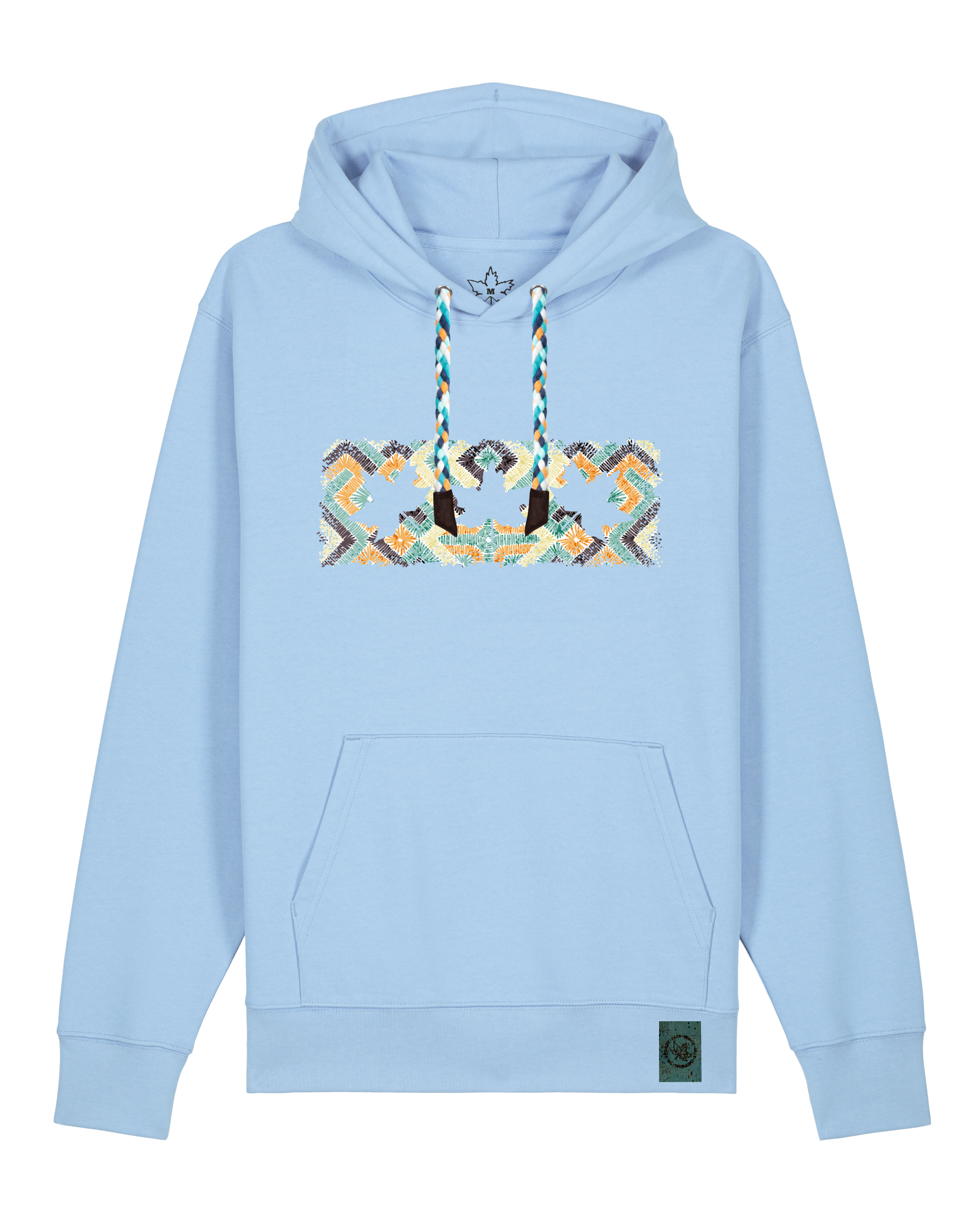 bio-unisex-medium fit-hoodie-t(h)ree leafes drift 5-stsu177-lagune-blaue kordel-front
