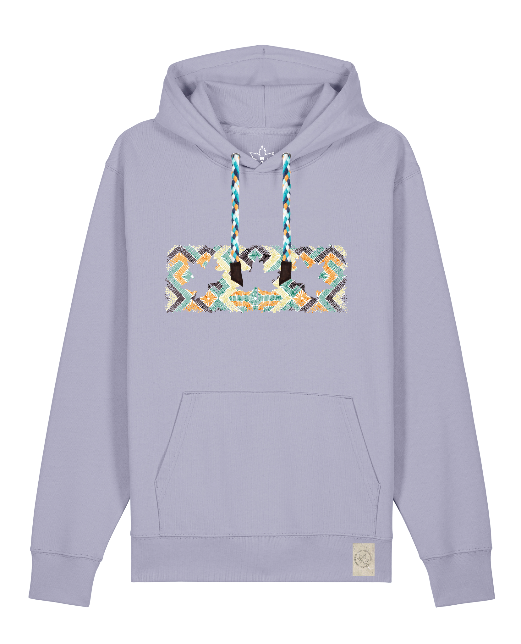 bio-unisex-medium fit-hoodie-t(h)ree leafes drift 5-stsu177-lavender-blaue kordel-front