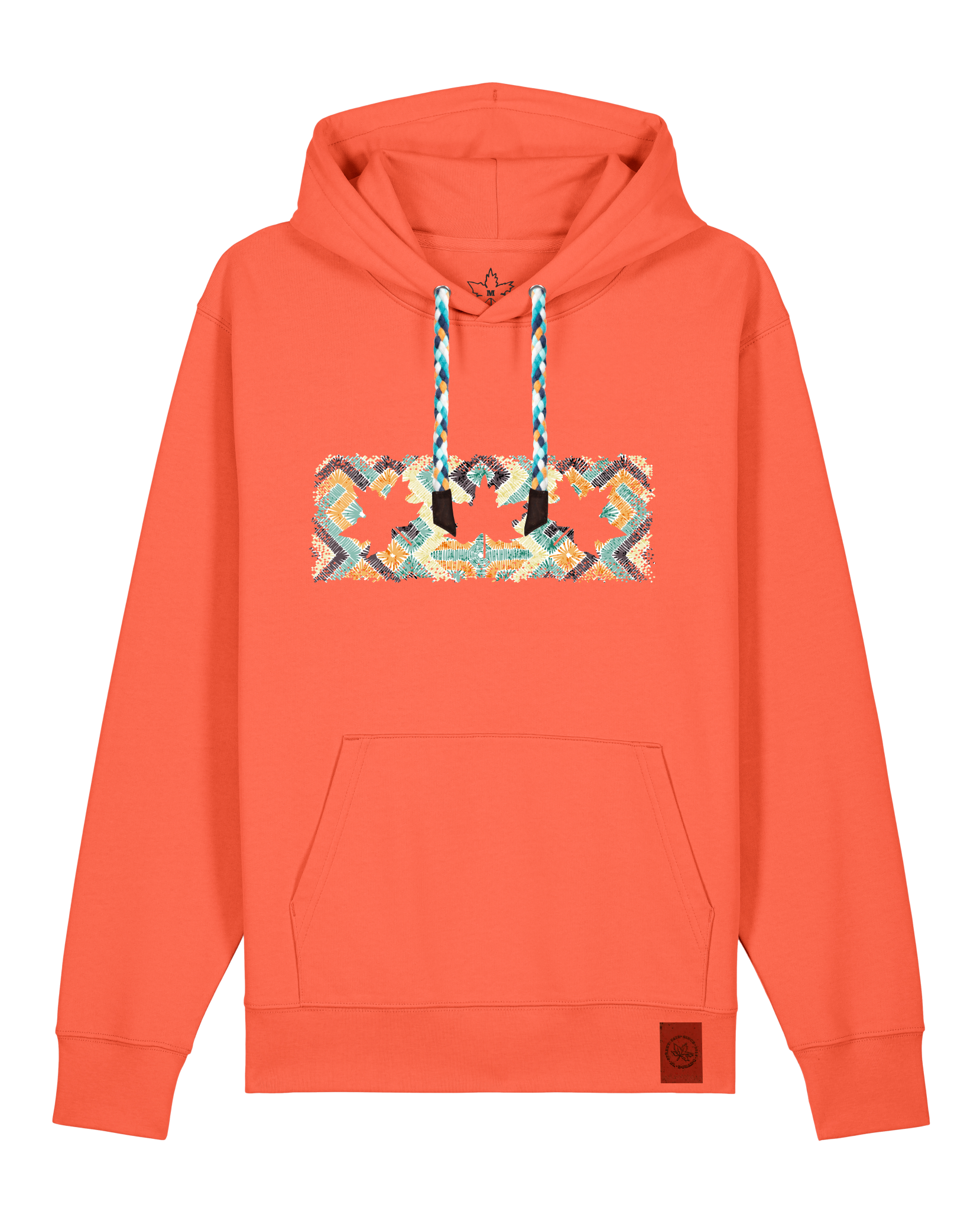 bio-unisex-medium fit-hoodie-t(h)ree leafes drift 5-stsu177-mandarine-blaue kordel-front