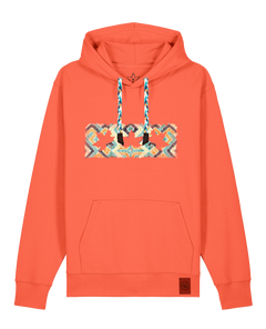 bio-unisex-medium fit-hoodie-t(h)ree leafes drift 5-stsu177-mandarine-blaue kordel-front