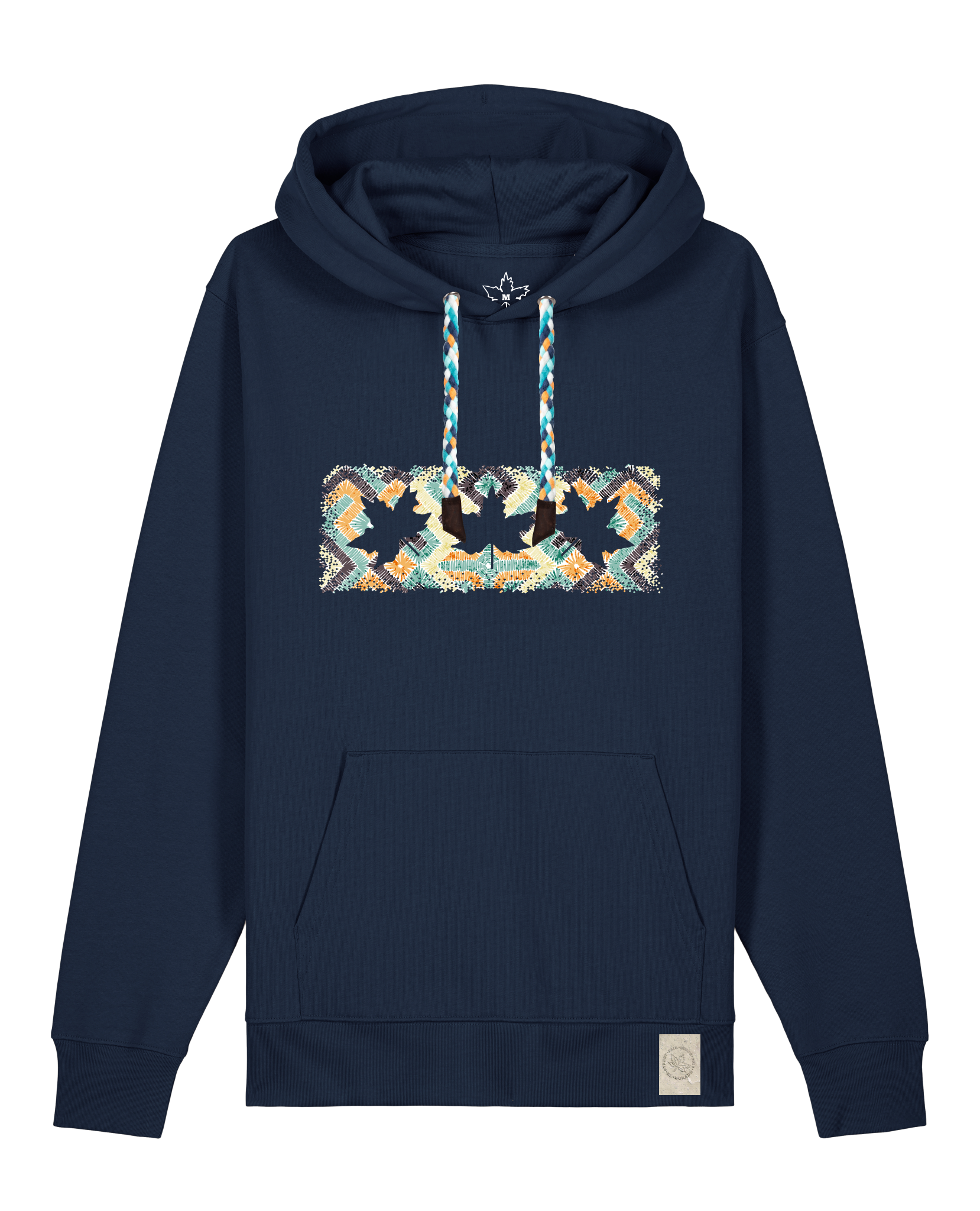 bio-unisex-medium fit-hoodie-t(h)ree leafes drift 5-stsu177-marine-blaue kordel-front