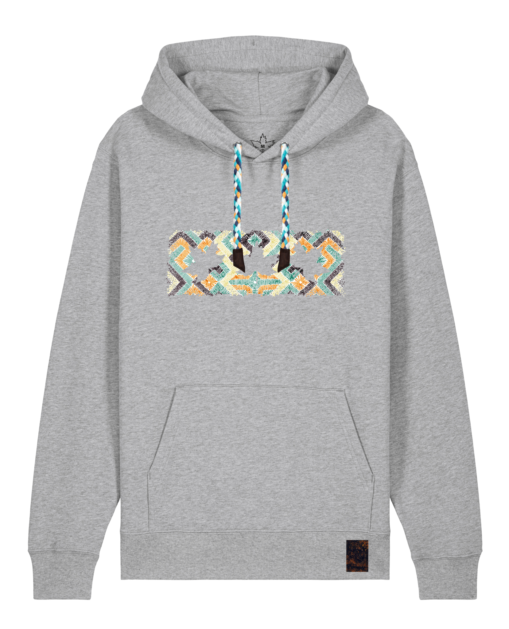 bio-unisex-medium fit-hoodie-t(h)ree leafes drift 5-stsu177-mausgrau-blaue kordel-front