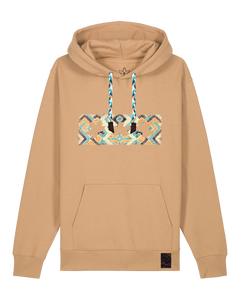 bio-unisex-medium fit-hoodie-t(h)ree leafes drift 5-stsu177-meersand-blaue kordel-front