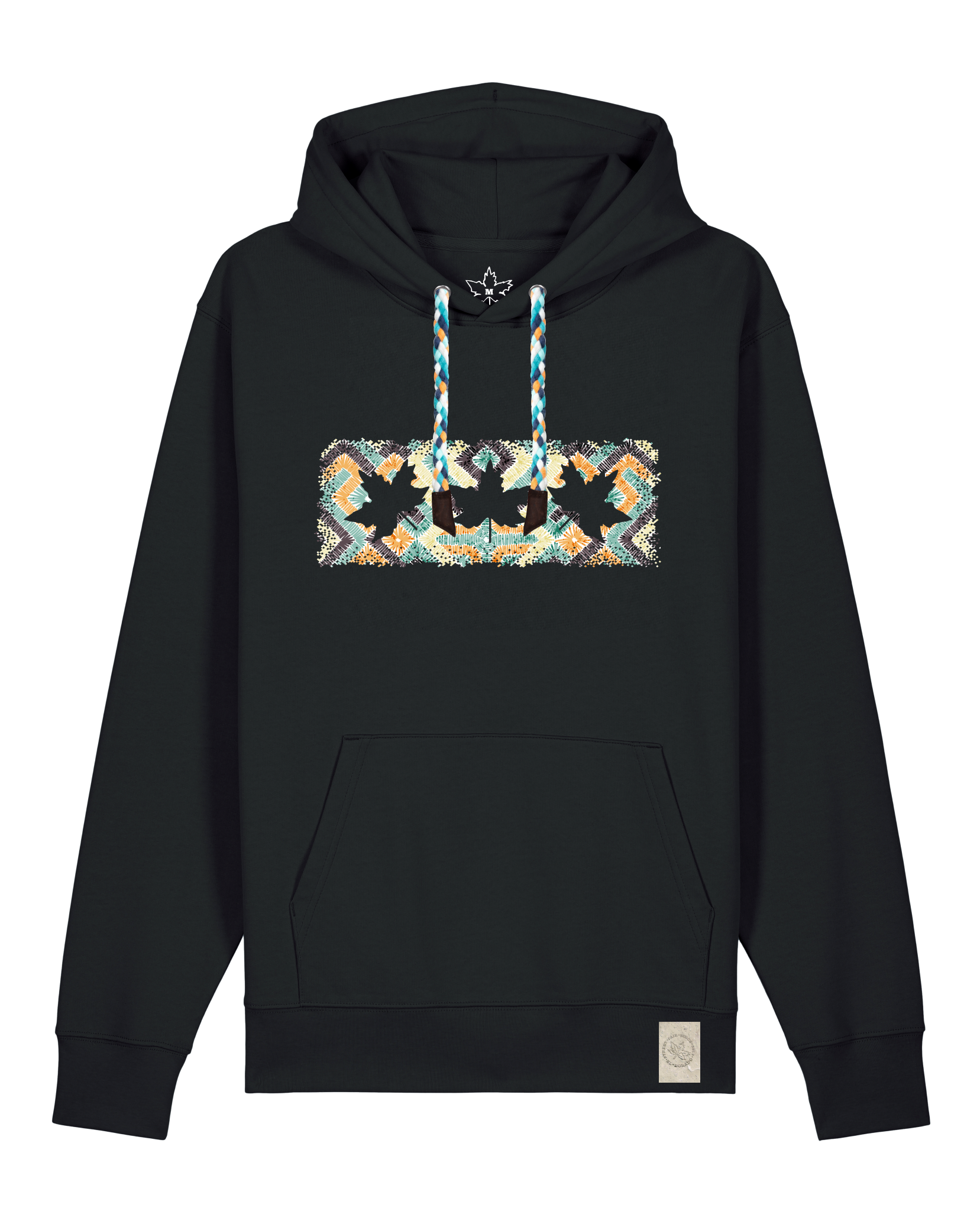 bio-unisex-medium fit-hoodie-t(h)ree leafes drift 5-stsu177-schwarz-blaue kordel-front