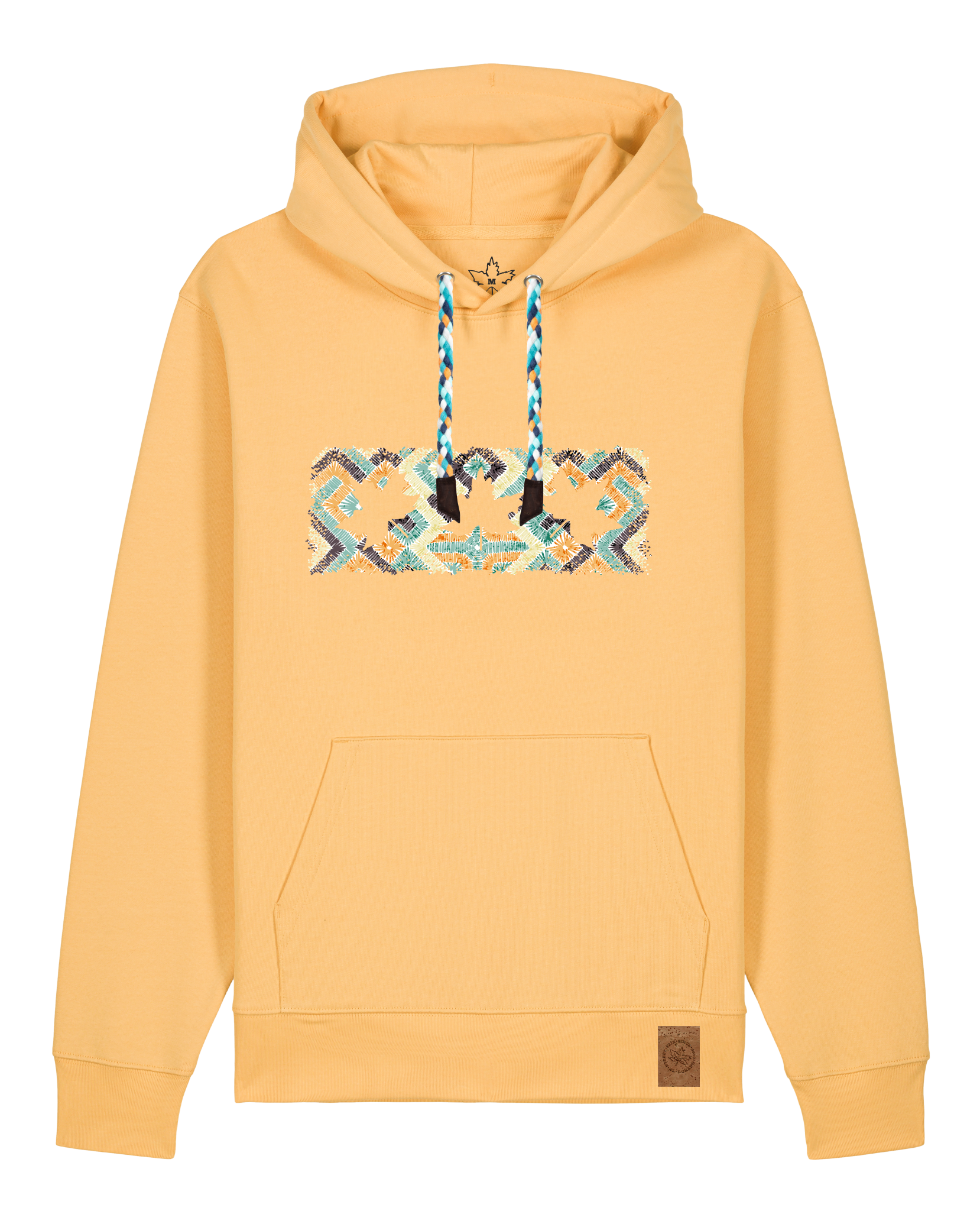 bio-unisex-medium fit-hoodie-t(h)ree leafes drift 5-stsu177-senfkorn-blaue kordel-front