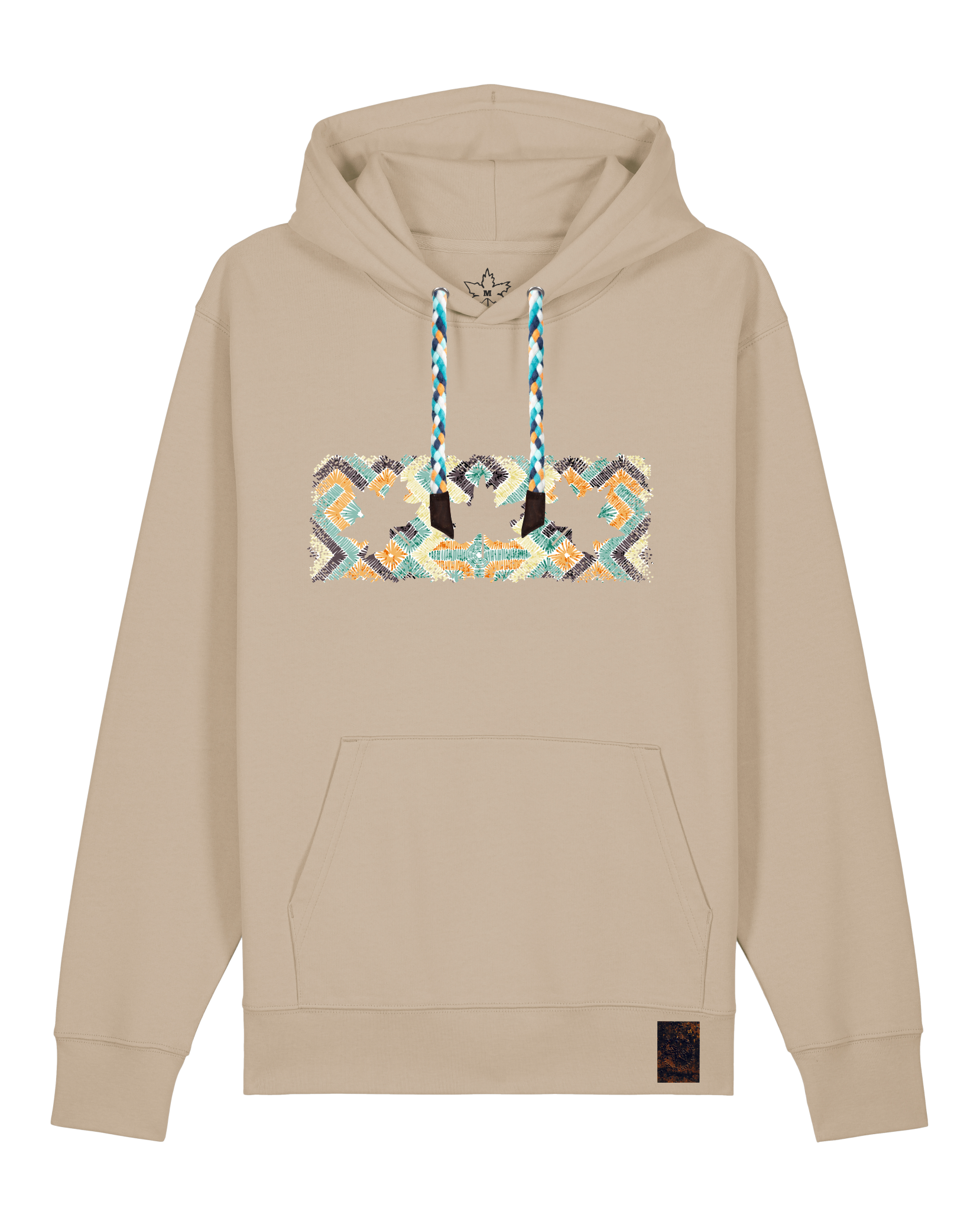 bio-unisex-medium fit-hoodie-t(h)ree leafes drift 5-stsu177-treibsand-blaue kordel-front