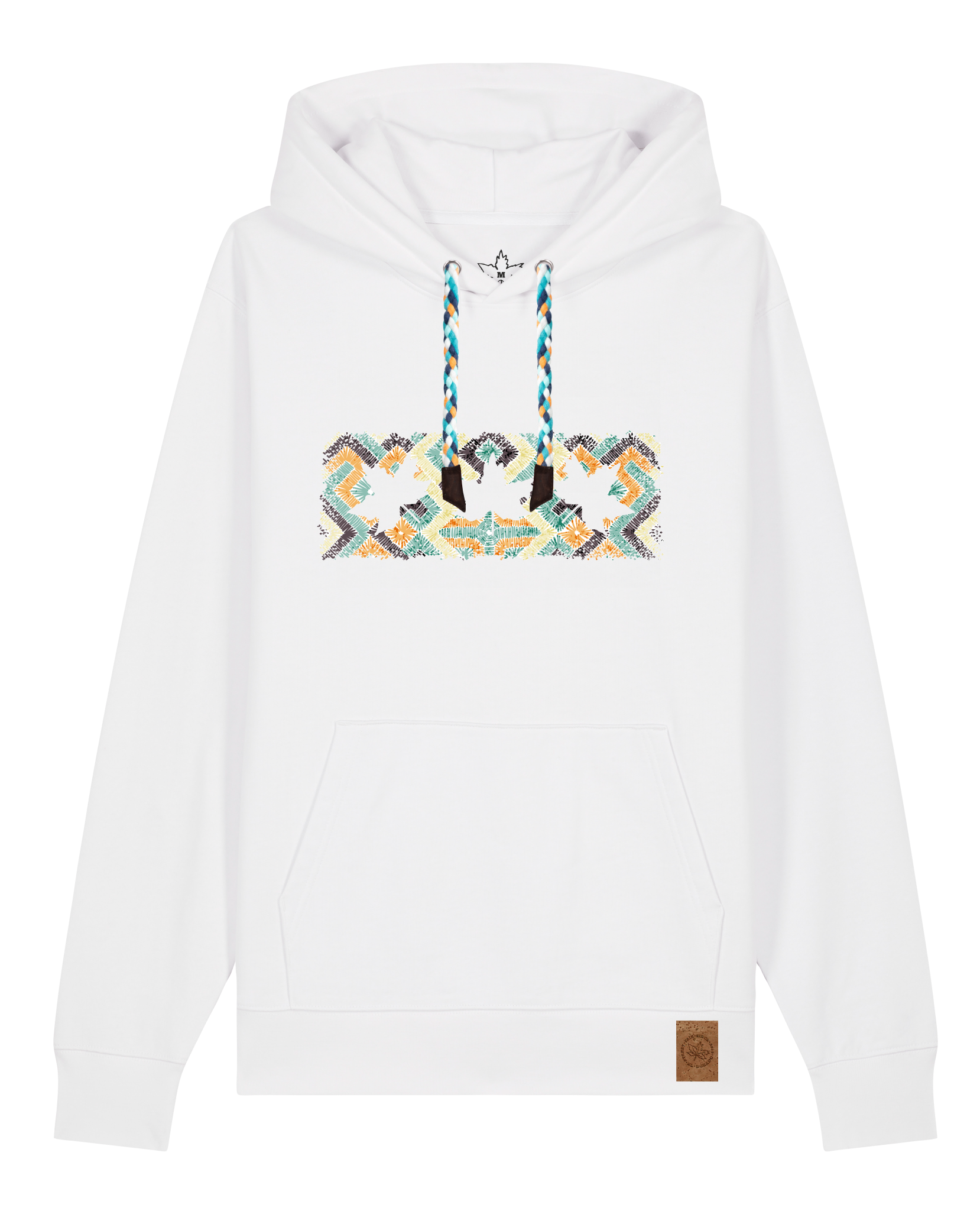 bio-unisex-medium fit-hoodie-t(h)ree leafes drift 5-stsu177-weiß-blaue kordel-front