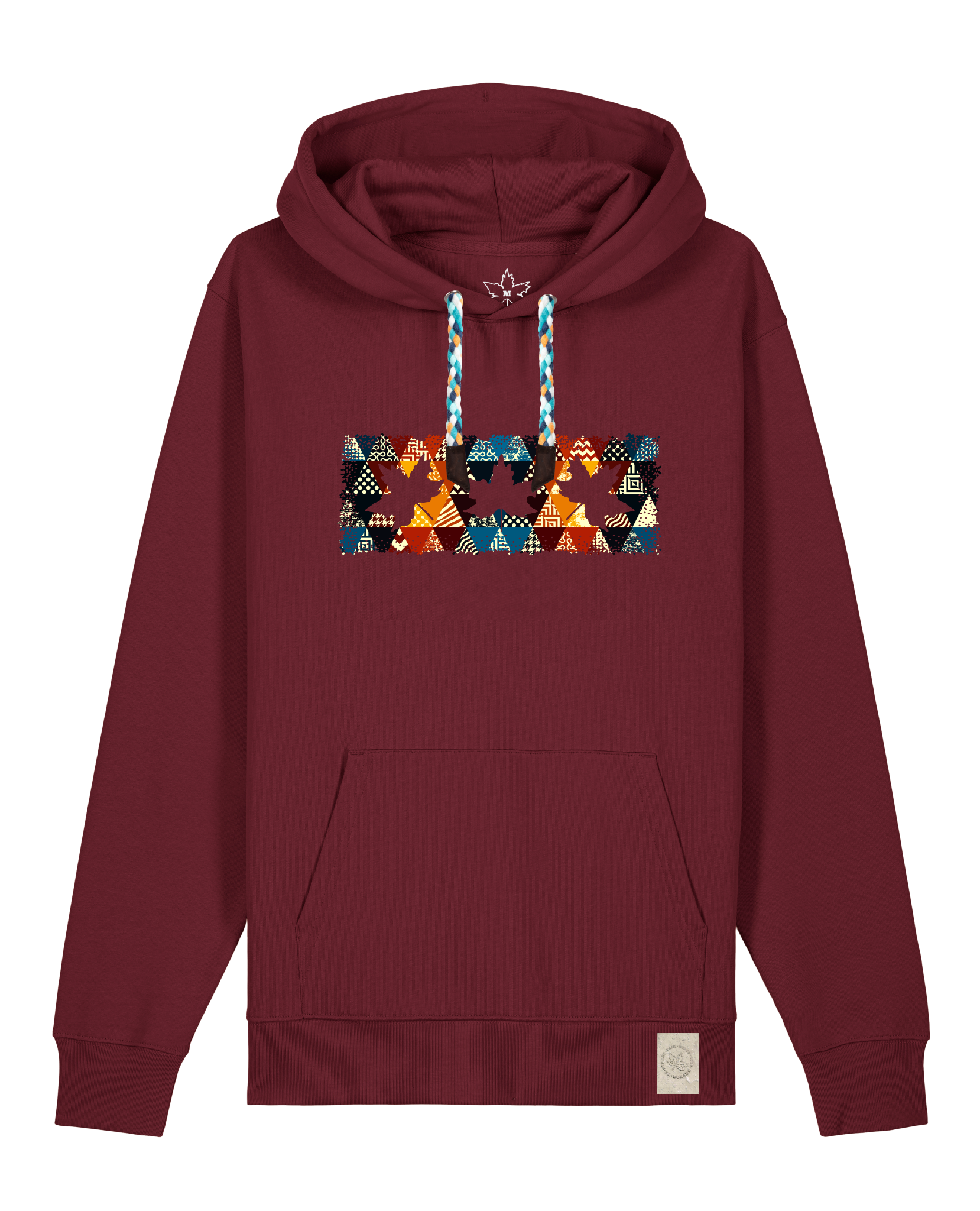 bio-unisex-medium fit-hoodie-t(h)ree leafes drift 6-stsu177-burgunder rot-blaue kordel-front