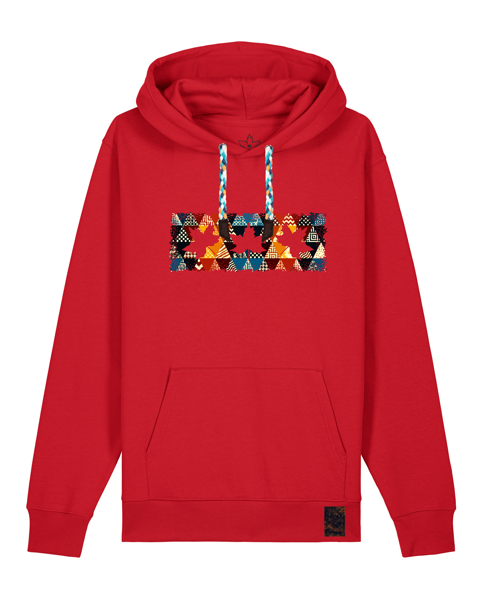 bio-unisex-medium fit-hoodie-t(h)ree leafes drift 6-stsu177-erdbeere-blaue kordel-front