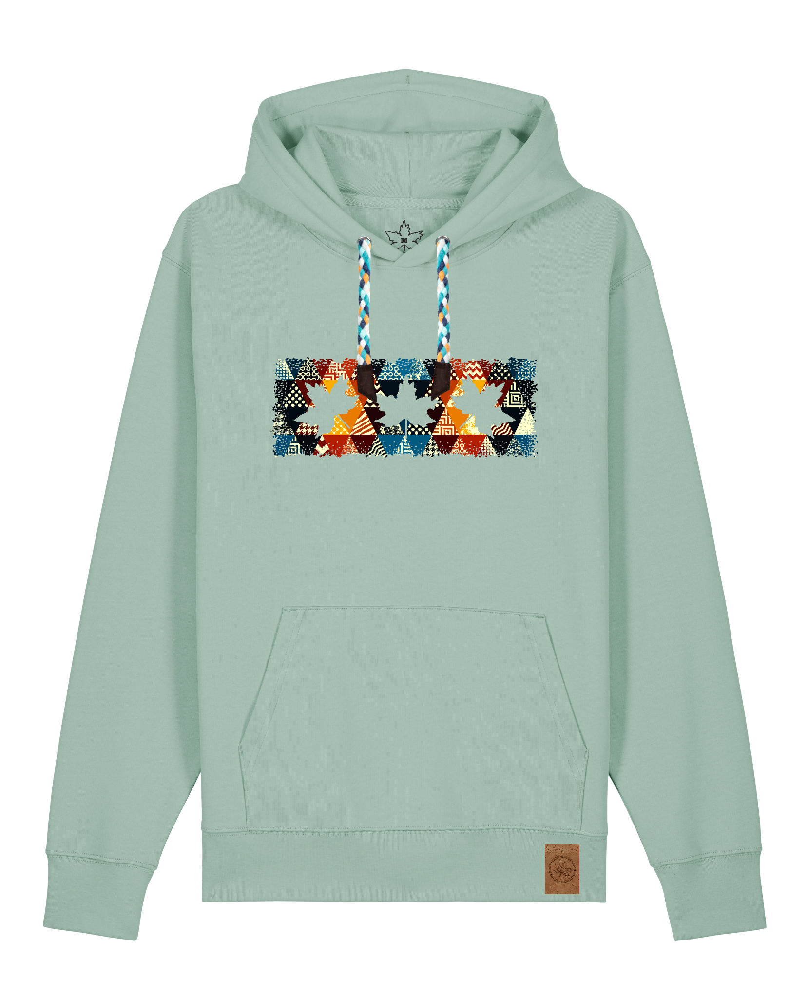 bio-unisex-medium fit-hoodie-t(h)ree leafes drift 6-stsu177-eukalyptus-blaue kordel-front