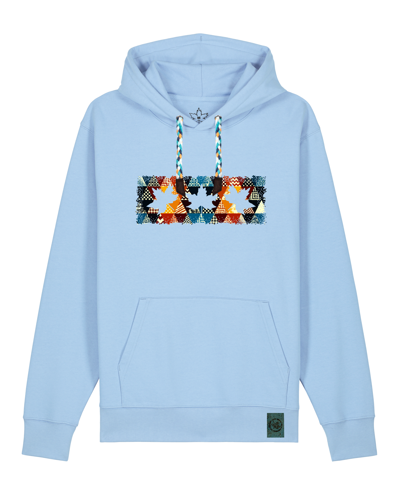 bio-unisex-medium fit-hoodie-t(h)ree leafes drift 6-stsu177-lagune-blaue kordel-front