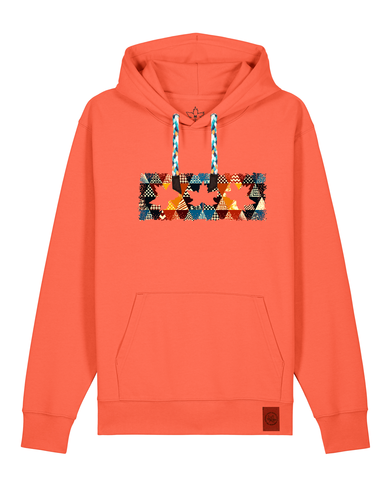 bio-unisex-medium fit-hoodie-t(h)ree leafes drift 6-stsu177-mandarine-blaue kordel-front