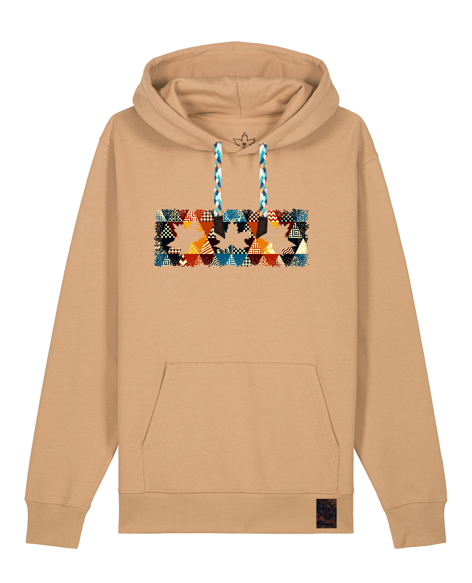 bio-unisex-medium fit-hoodie-t(h)ree leafes drift 6-stsu177-meersand-blaue kordel-front