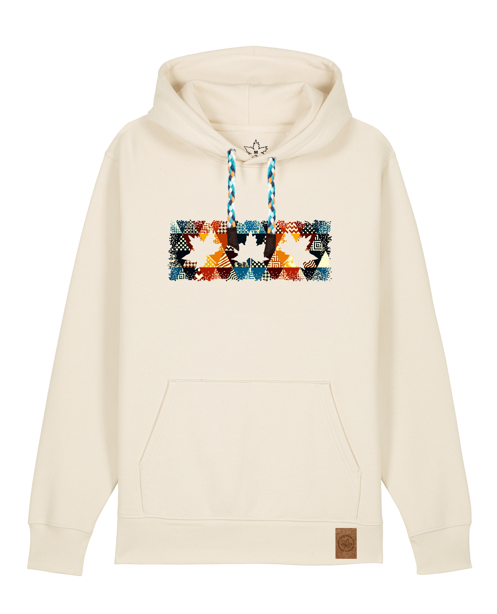 bio-unisex-medium fit-hoodie-t(h)ree leafes drift 6-stsu177-natur-blaue kordel-front