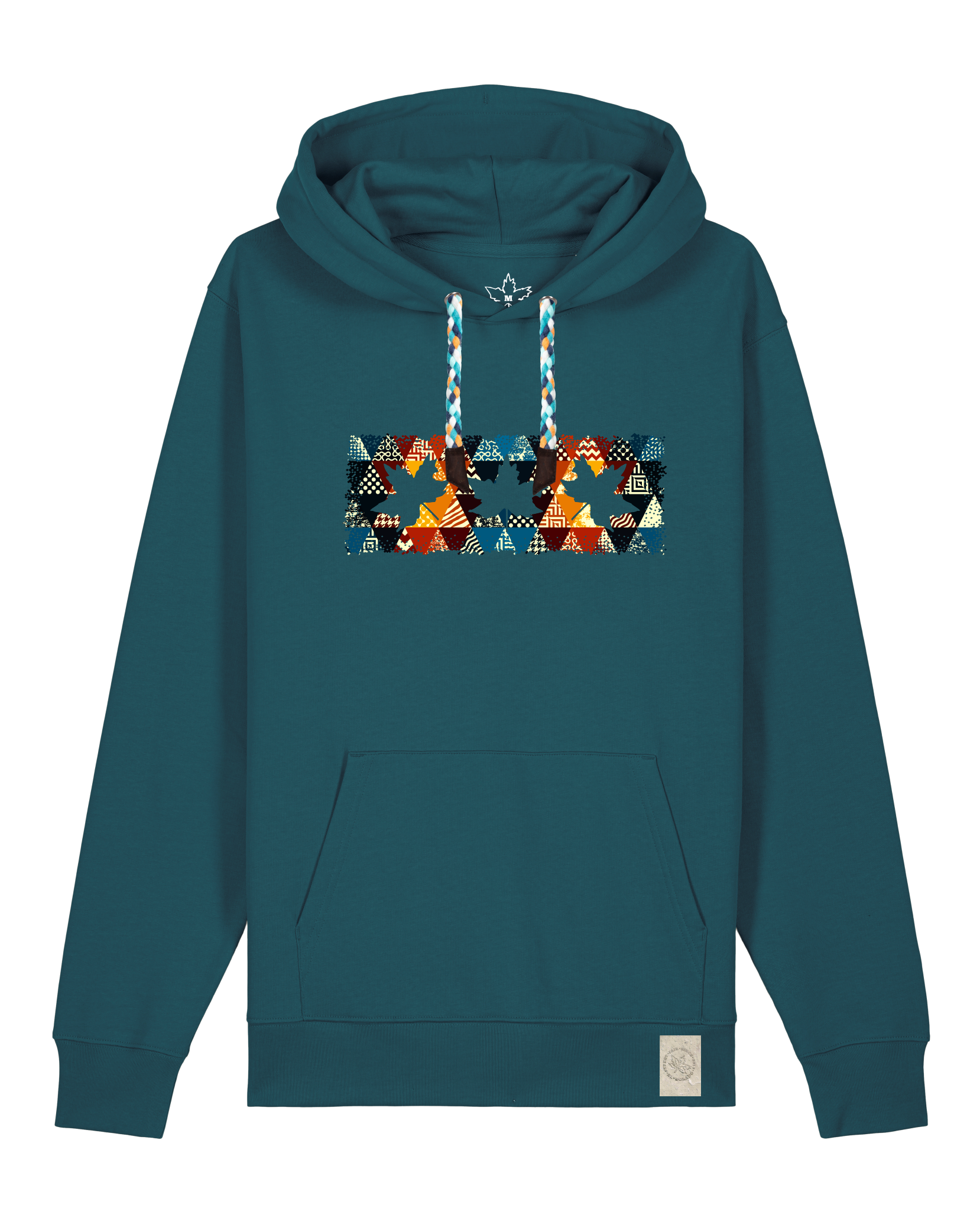 bio-unisex-medium fit-hoodie-t(h)ree leafes drift 6-stsu177-nordmanntanne-blaue kordel-front