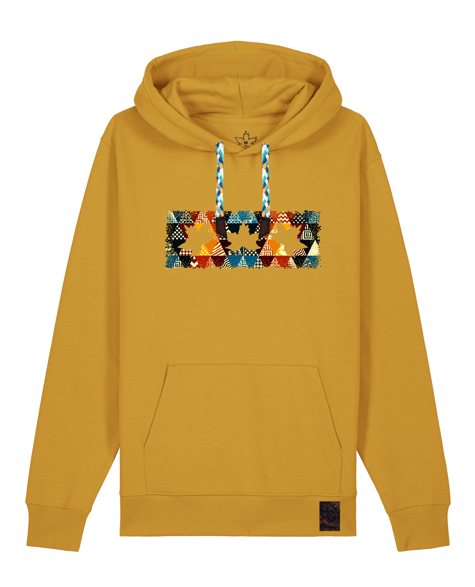 bio-unisex-medium fit-hoodie-t(h)ree leafes drift 6-stsu177-senf-blaue kordel-front