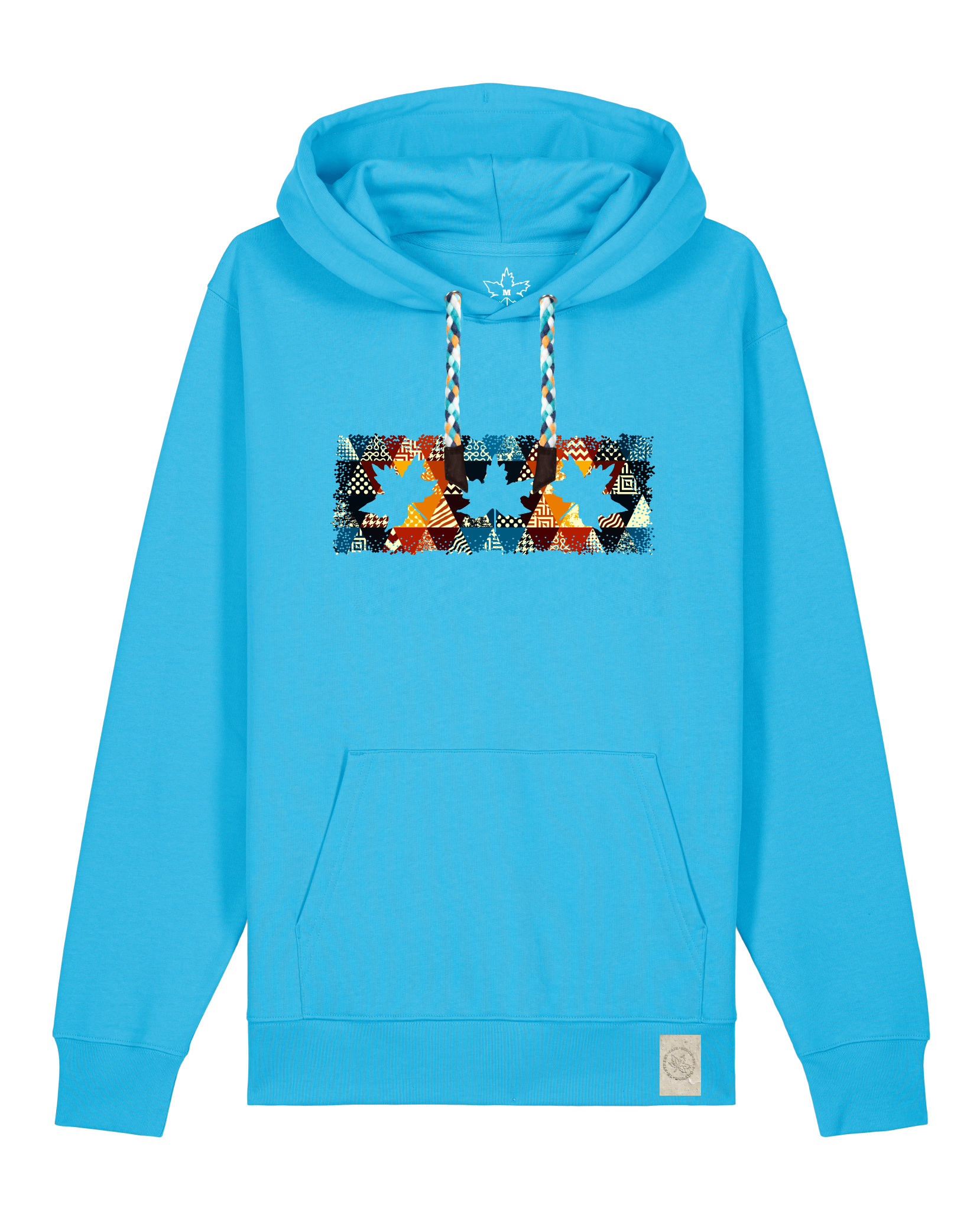 bio-unisex-medium fit-hoodie-t(h)ree leafes drift 6-stsu177-wasserblau-blaue kordel-front