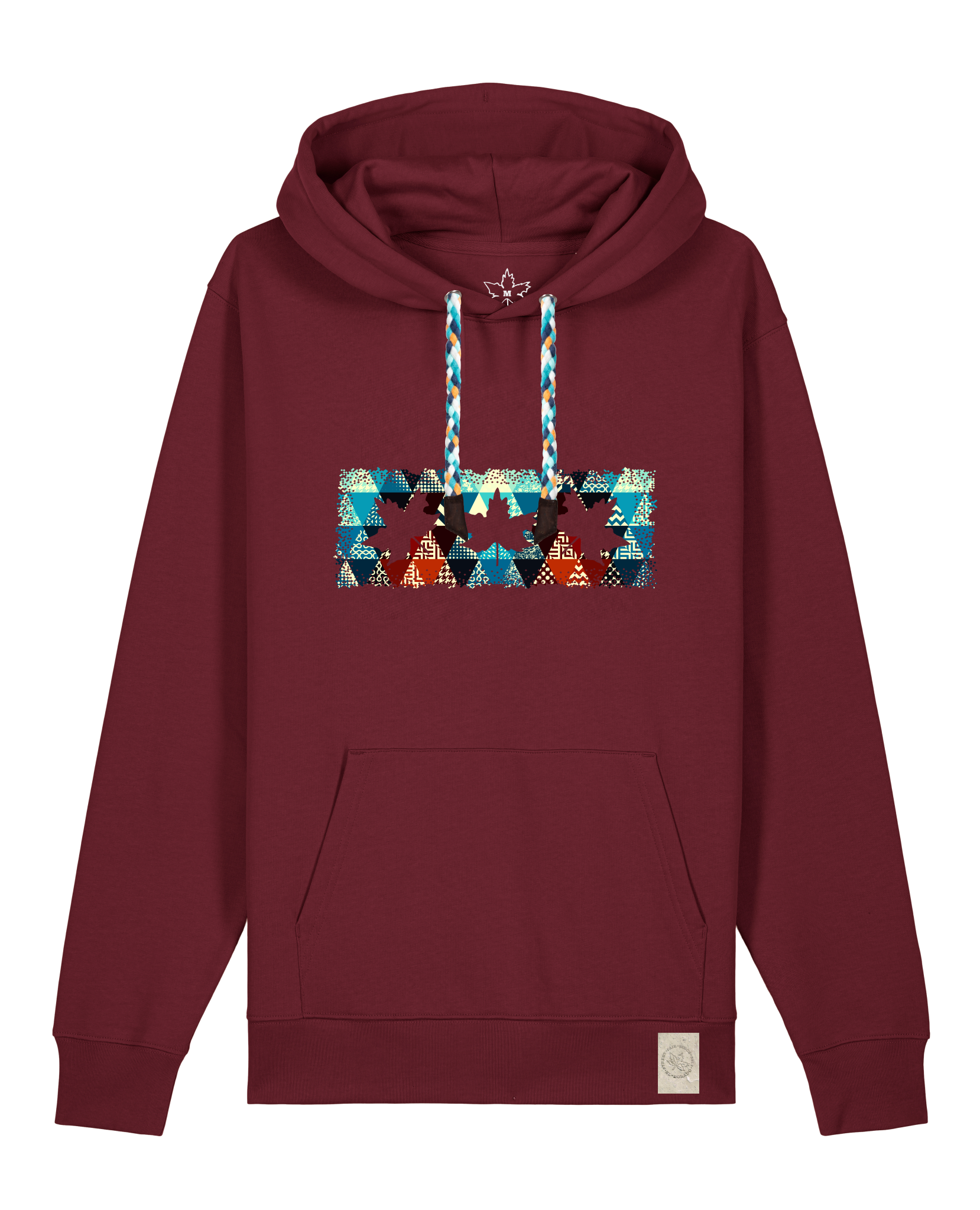 bio-unisex-medium fit-hoodie-t(h)ree leafes drift 7-stsu177-burgunder rot-blaue kordel-front