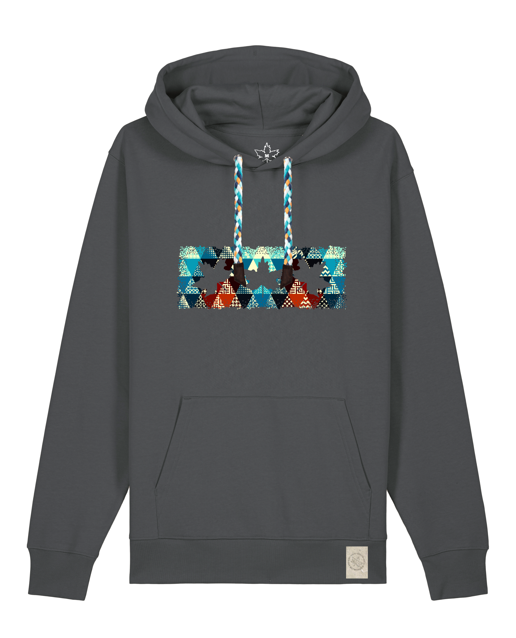 bio-unisex-medium fit-hoodie-t(h)ree leafes drift 7-stsu177-eisen-blaue kordel-front