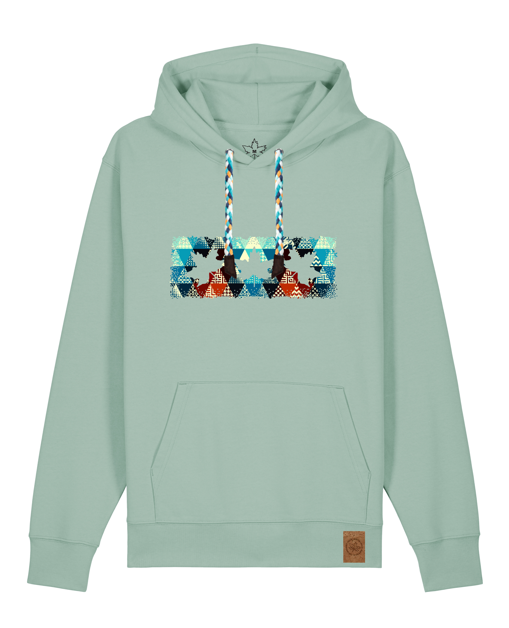 bio-unisex-medium fit-hoodie-t(h)ree leafes drift 7-stsu177-eukalyptus-blaue kordel-front