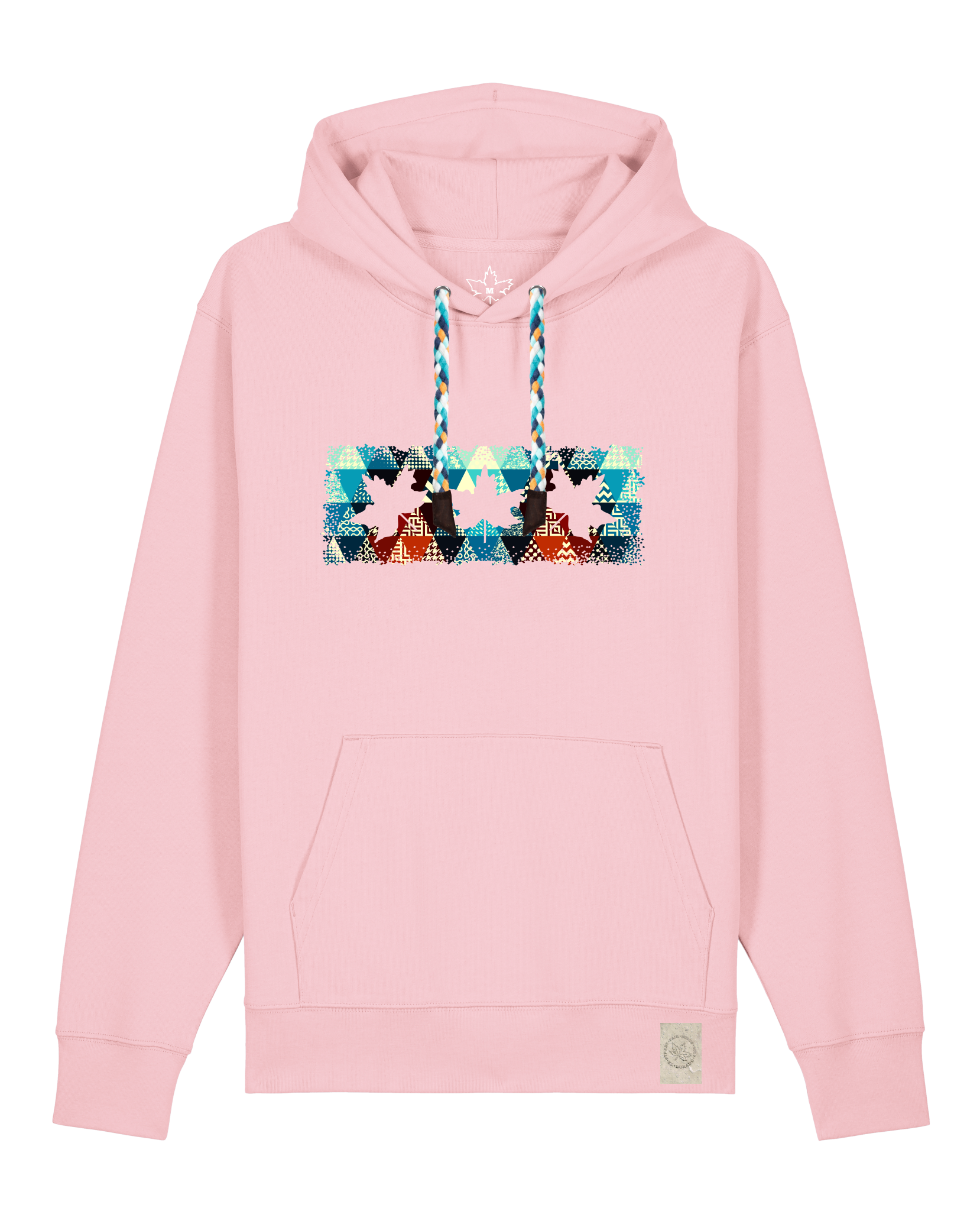 bio-unisex-medium fit-hoodie-t(h)ree leafes drift 7-stsu177-flamingo-blaue kordel-front