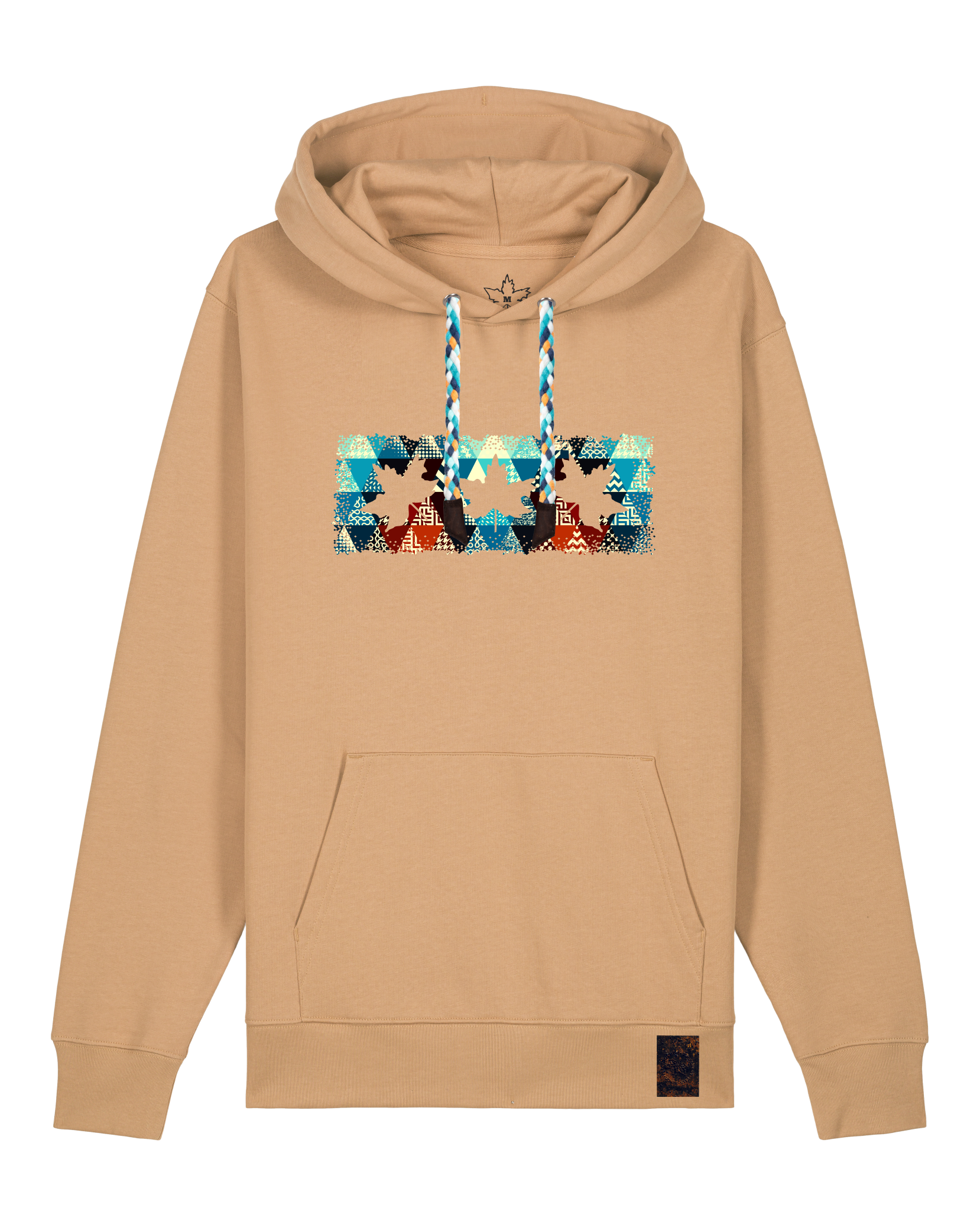 bio-unisex-medium fit-hoodie-t(h)ree leafes drift 7-stsu177-meersand-blaue kordel-front