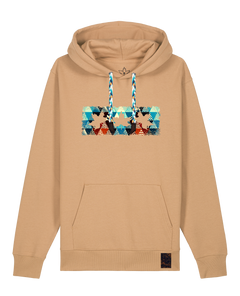 bio-unisex-medium fit-hoodie-t(h)ree leafes drift 7-stsu177-meersand-blaue kordel-front