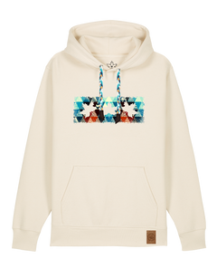 bio-unisex-medium fit-hoodie-t(h)ree leafes drift 7-stsu177-natur-blaue kordel-front