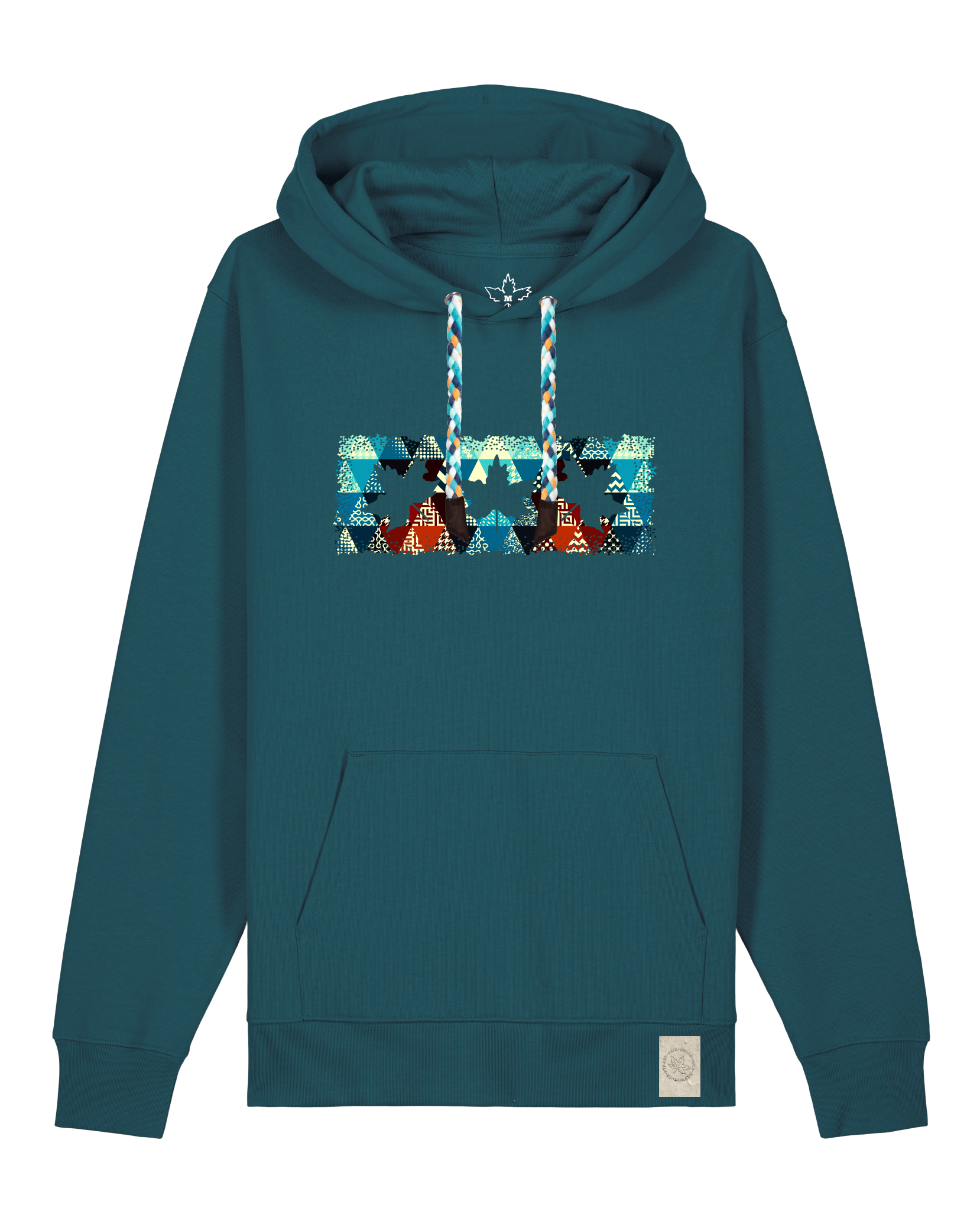 bio-unisex-medium fit-hoodie-t(h)ree leafes drift 7-stsu177-nordmanntanne-blaue kordel-front