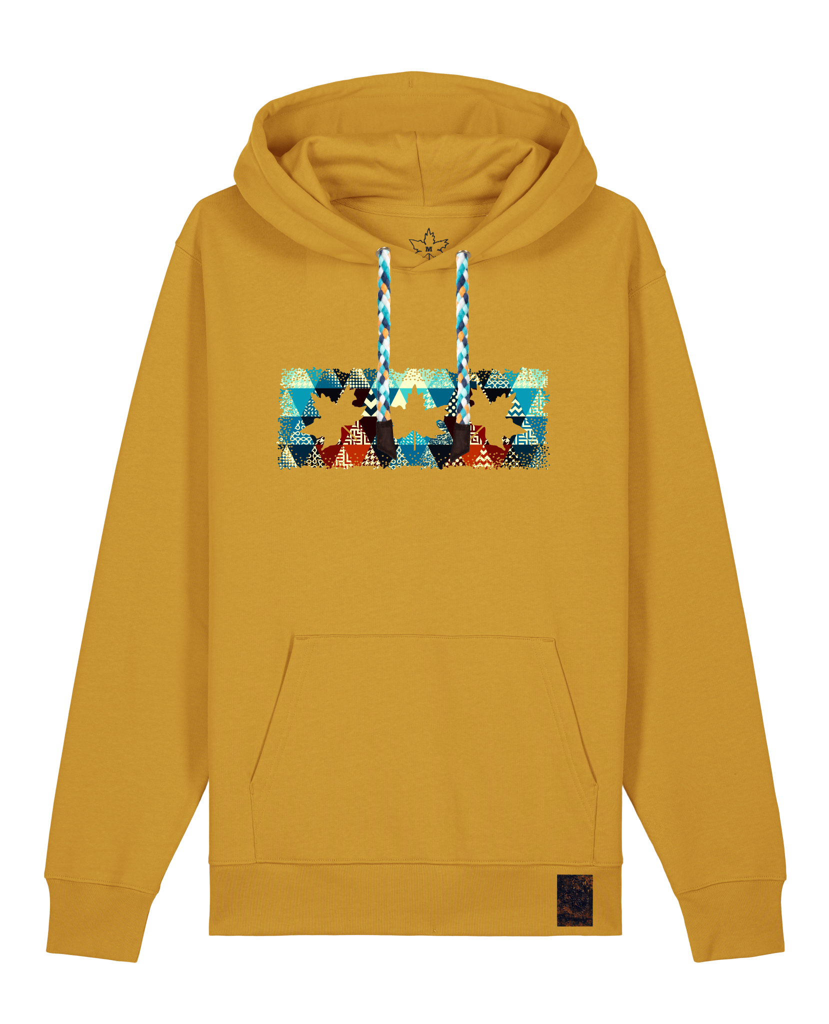 bio-unisex-medium fit-hoodie-t(h)ree leafes drift 7-stsu177-senf-blaue kordel-front